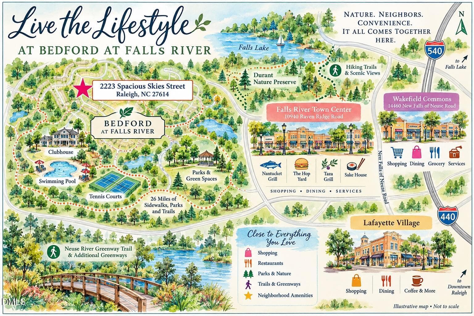 Bedford at Falls River Lifestyle Map - 2223 Spacious Skies Street, Raleigh, NC 27614
