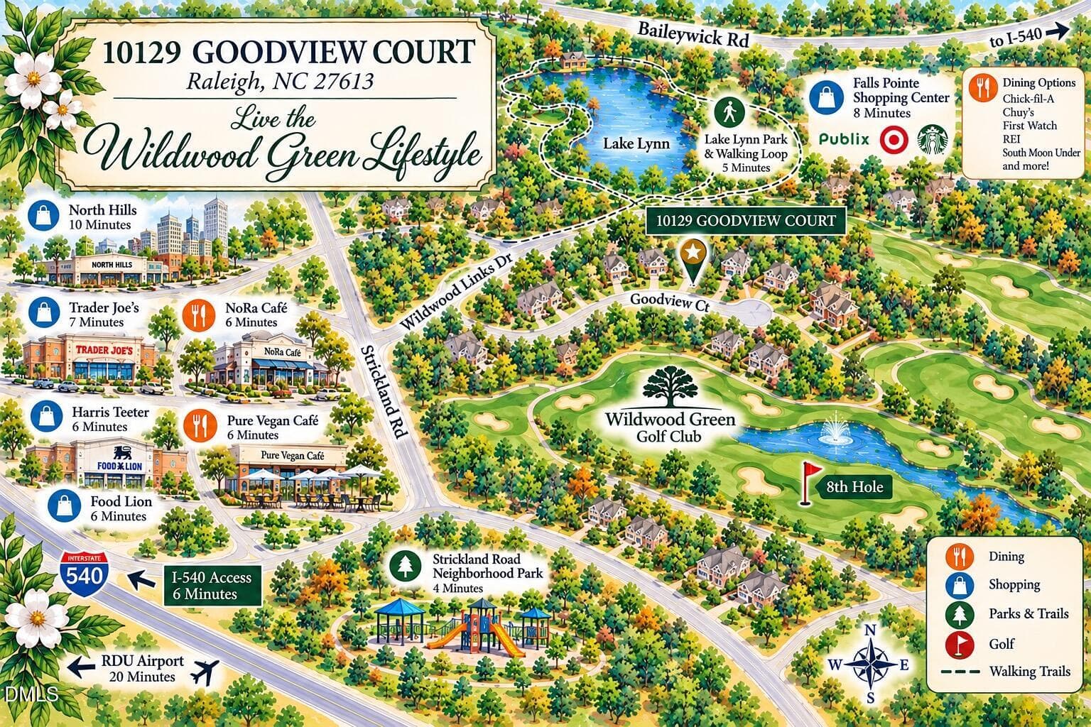 Wildwood Green Illustrated Lifestyle Map - 10129 Goodview Court, Raleigh, NC 27613