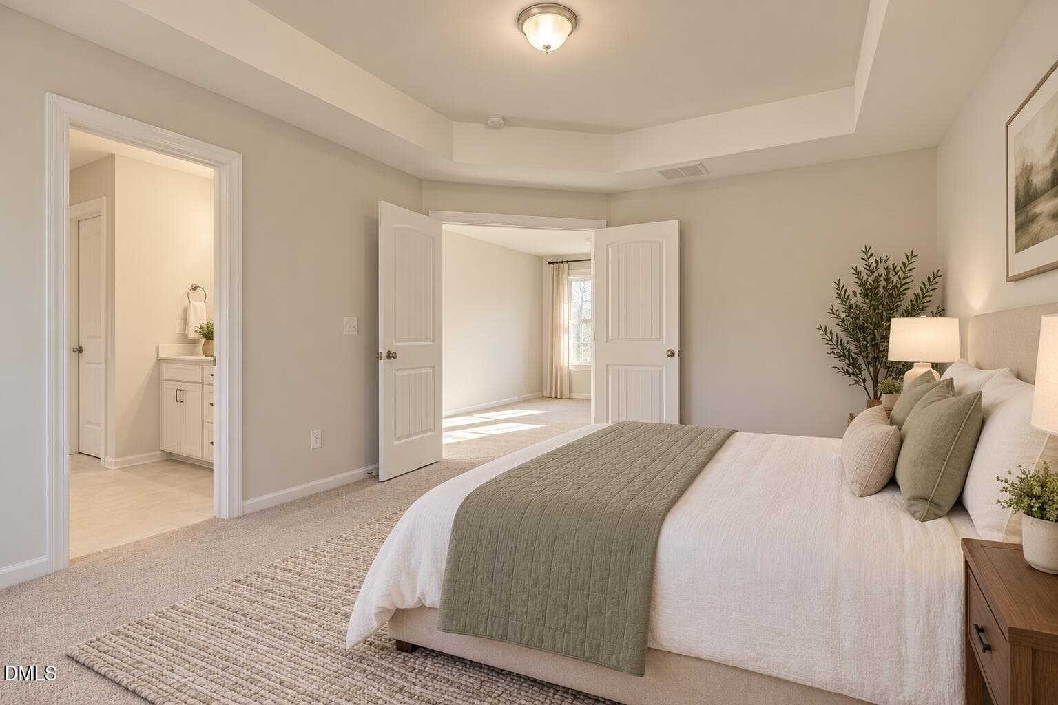 Warm neutral primary bedroom rendering-1 - 224 Starlet Ridge Way, Clayton, NC 27520