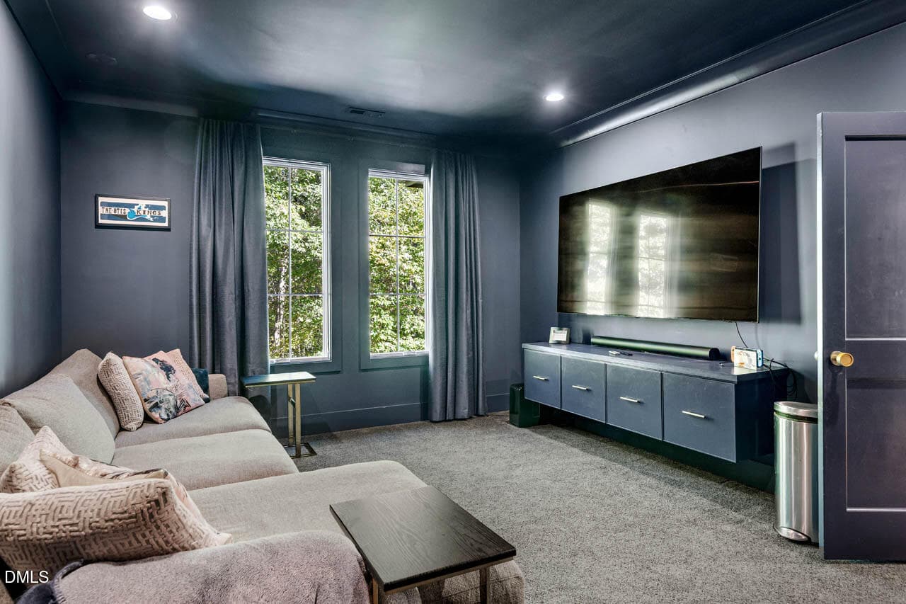 Media Room w/ Blackout Drapes & 85" TV! - 650 Stonecrest Way, Pittsboro, NC 27312
