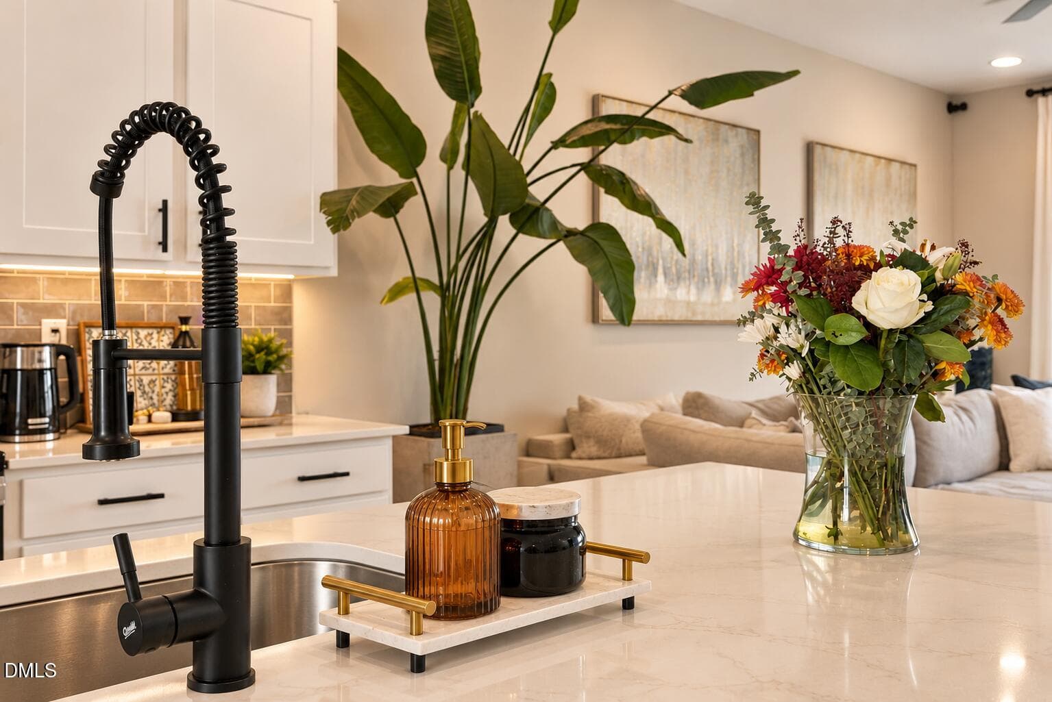 Elegant Modern Kitchen Island Vignette - 8111 Diversy Way, Raleigh, NC 27613