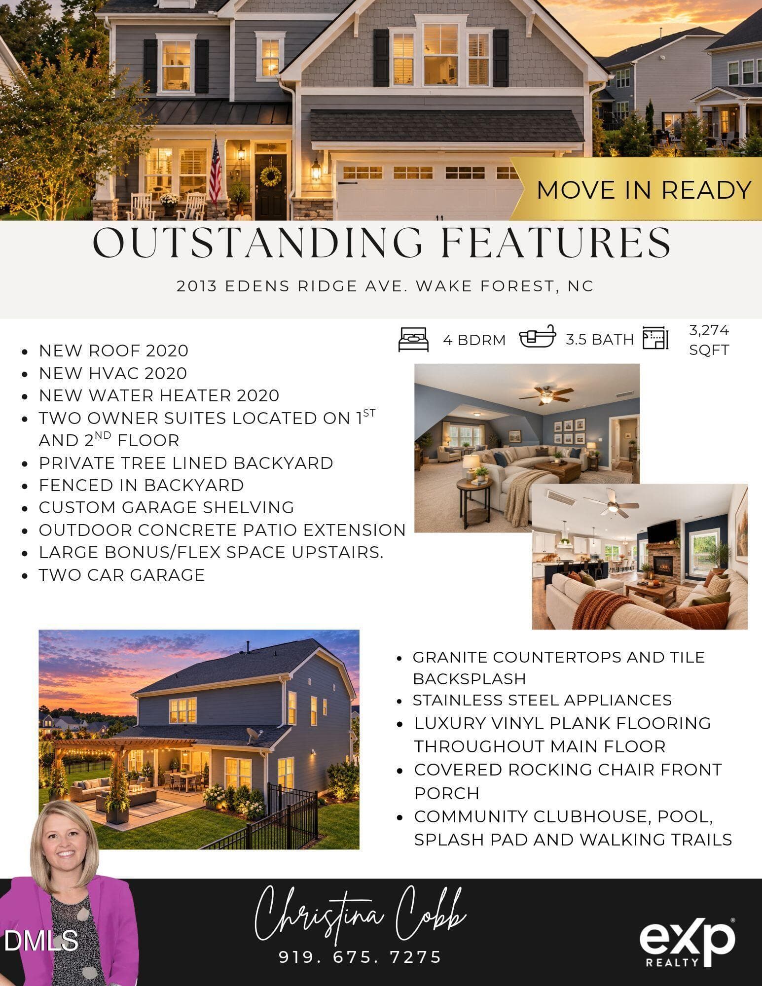 Branded features sheet - 2013 Edens Ridge Avenue, Wake Forest, NC 27587