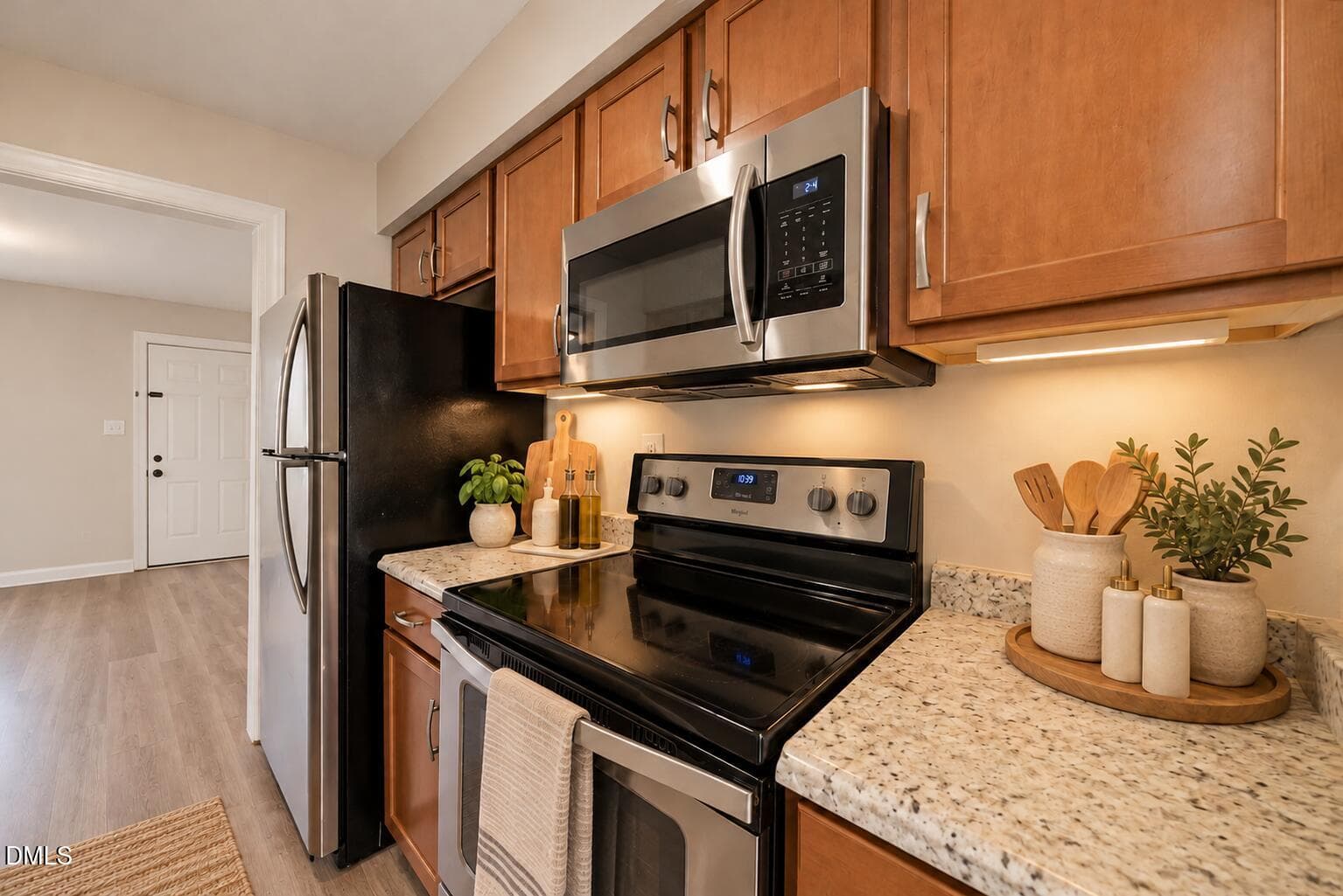 Warm Staged Kitchen, Empty Adjacent Room - 2402 Stadium Drive B, Durham, NC 27704