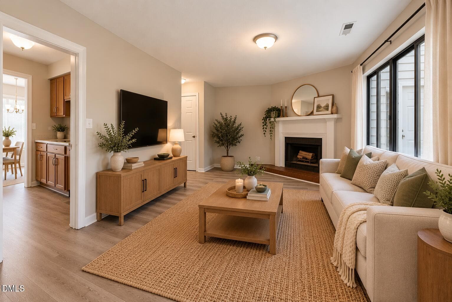 Warm Scandinavian Living Room with Firep - 2402 Stadium Drive B, Durham, NC 27704