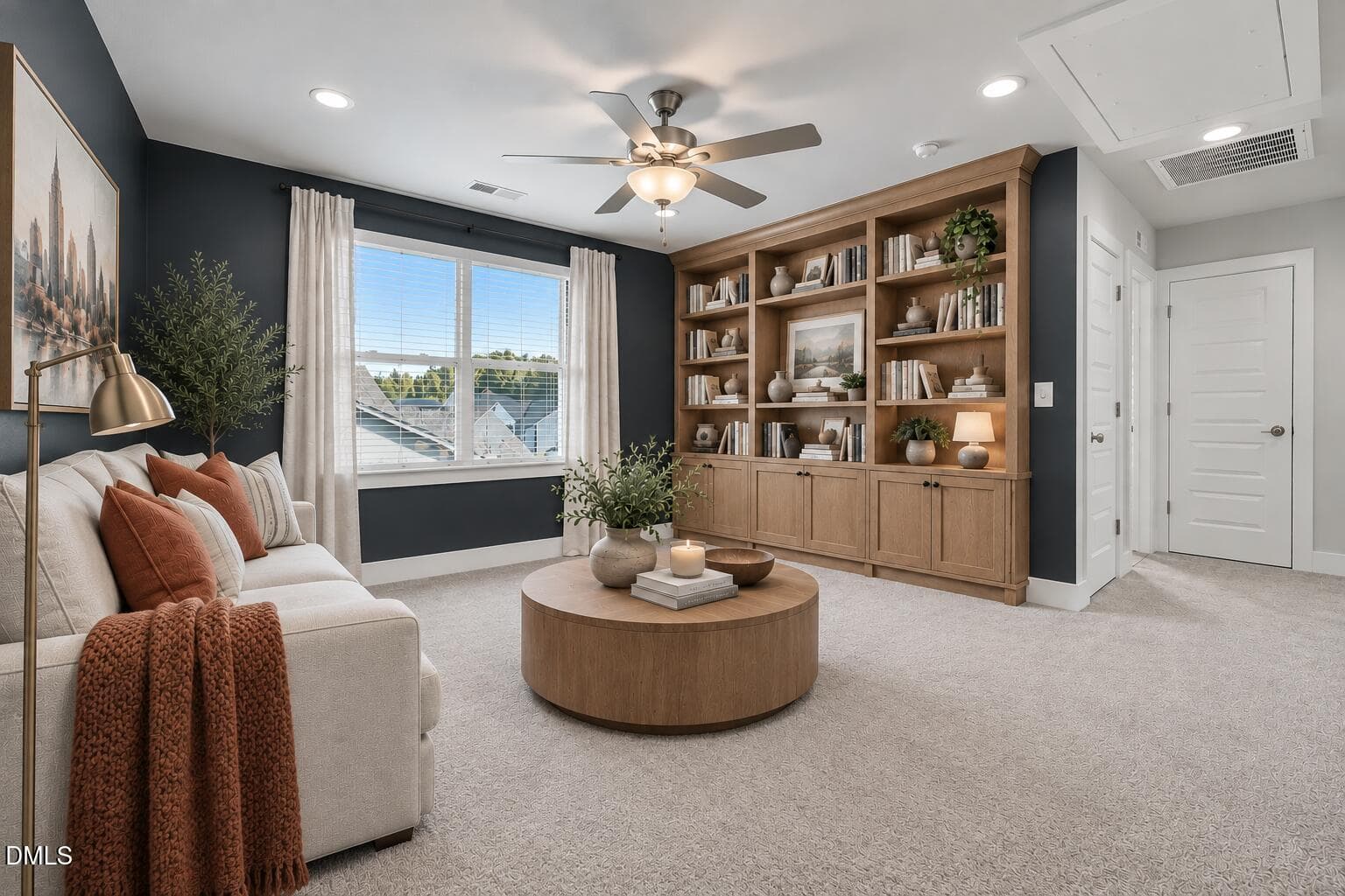 Modern Cozy Reading Room with Oak Shelvi - 351 Fast Pitch Lane, Four Oaks, NC 27524