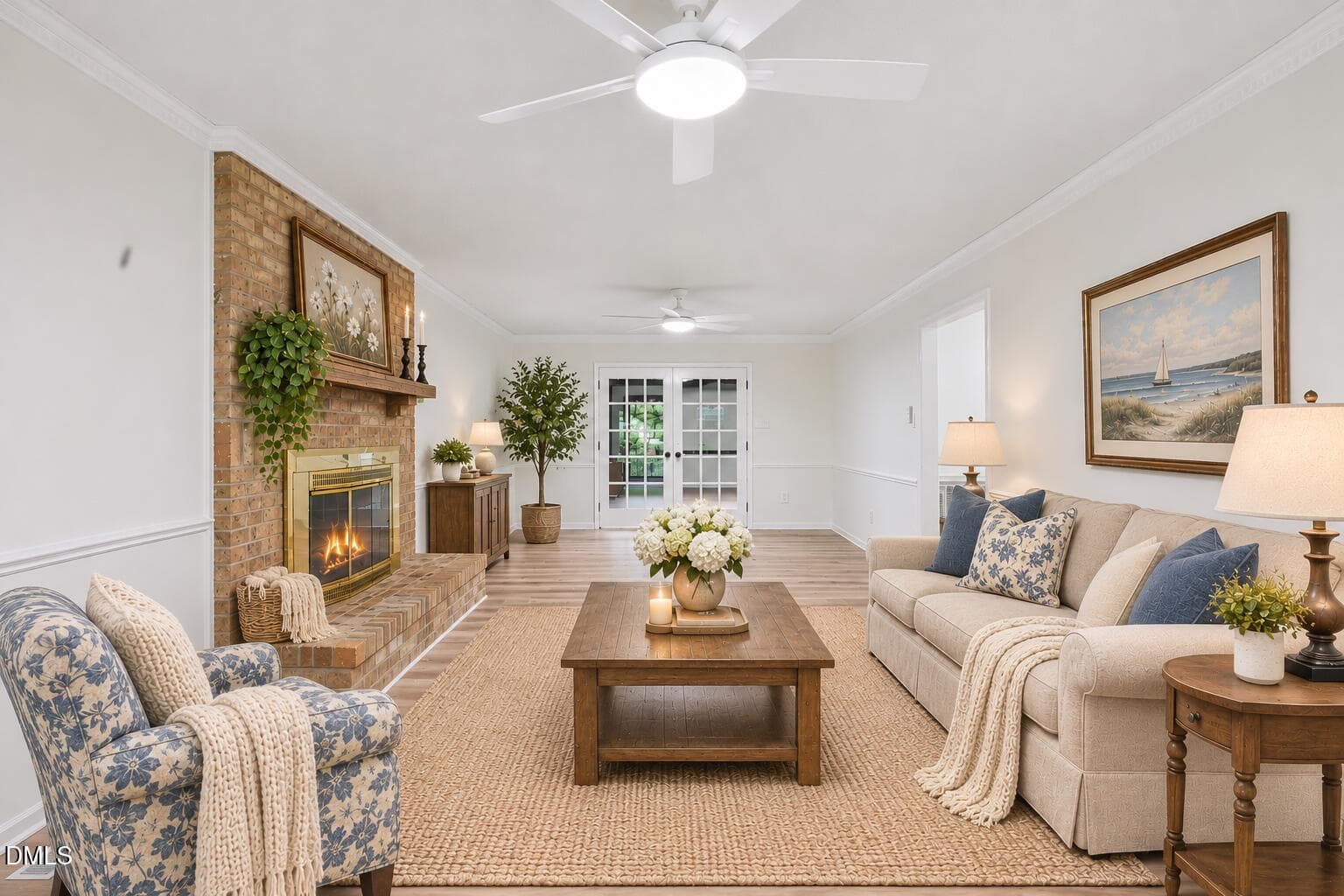 Coastal Blue Floral Living Room - 4539 Malvern Road, Durham, NC 27707