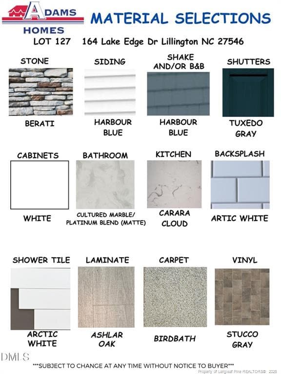 Interior Color Selections - 122 Galway Road, Lillington, NC 27546