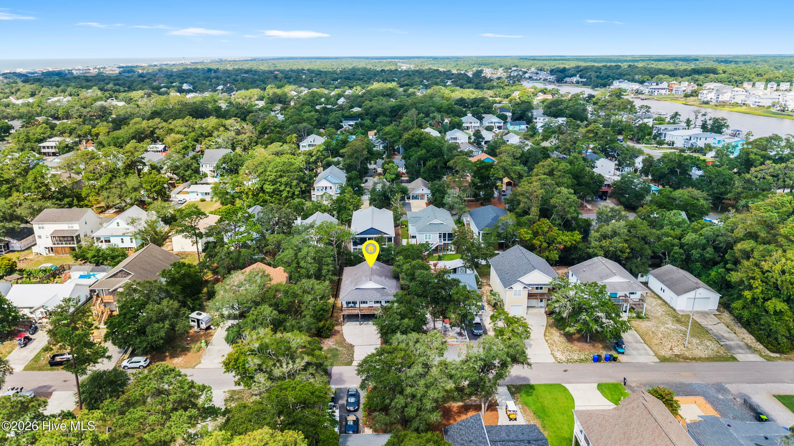 Looking westward -- Property's approximate location is tagged with a yellow pin - 225 NE 39th Street, Oak Island, NC 28465
