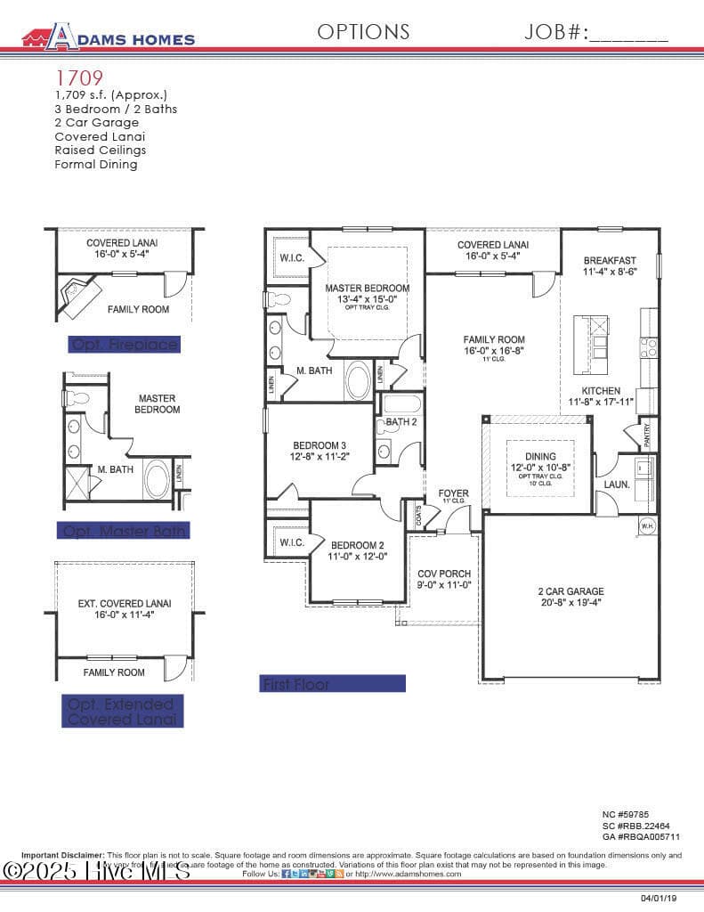 Floor Plan. Actual home is reversed with Garage on Left - 2101 Sandbrook Loop, Leland, NC 28451