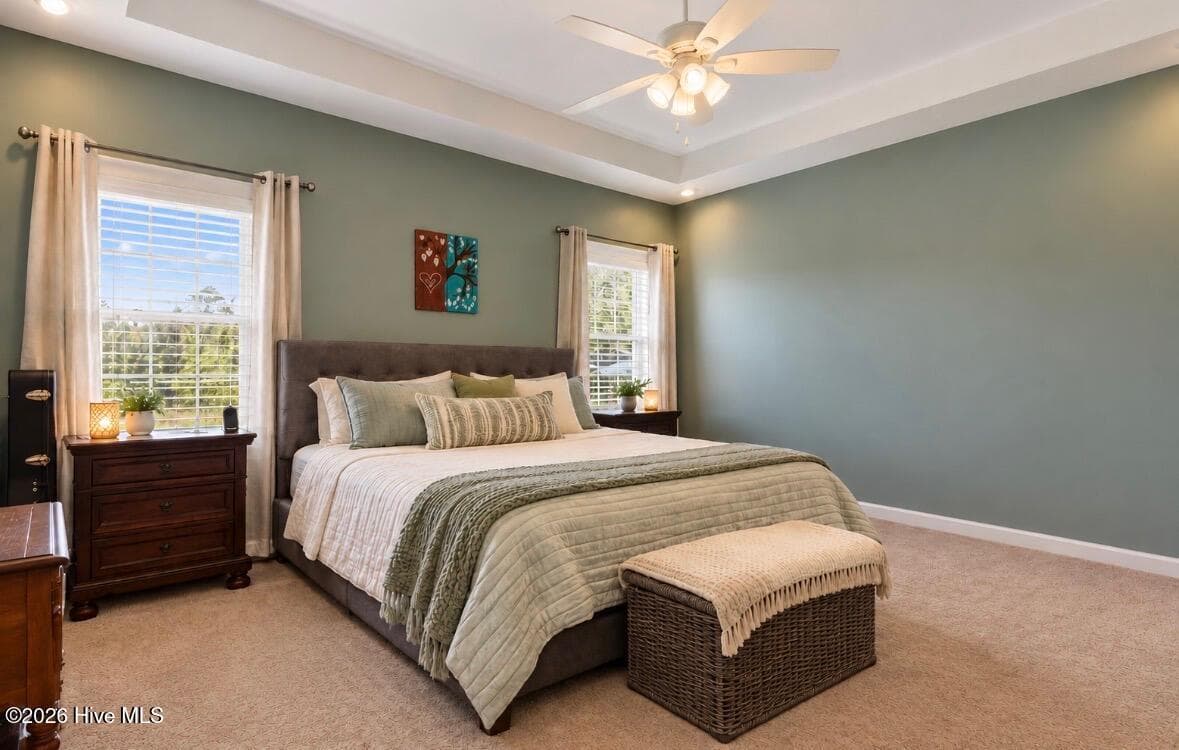 Master Bedroom with Tray Ceiling and recessed lighting - 105 Pointe Drive, La Grange, NC 28551