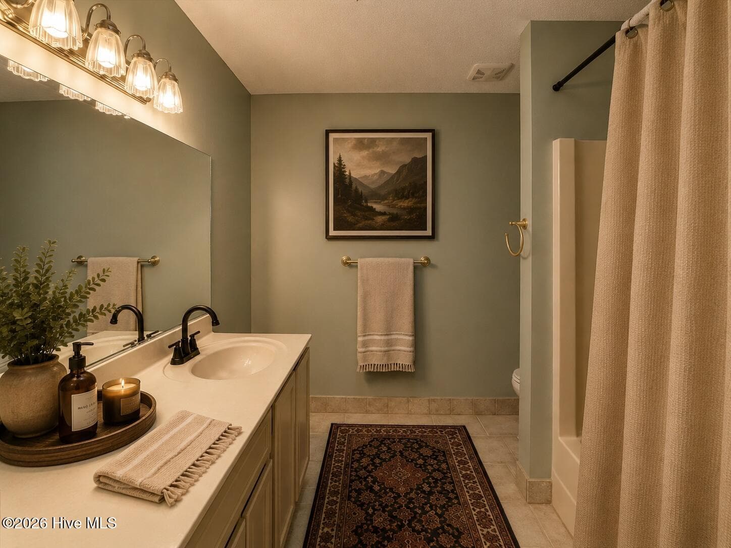 Bathroom 3 Lower Level: A cozy downstairs bath with warm tones and stylish details, offering comfort and convenience for guests or lower-level living. - 16 Rapids Court, North Augusta, SC 29841