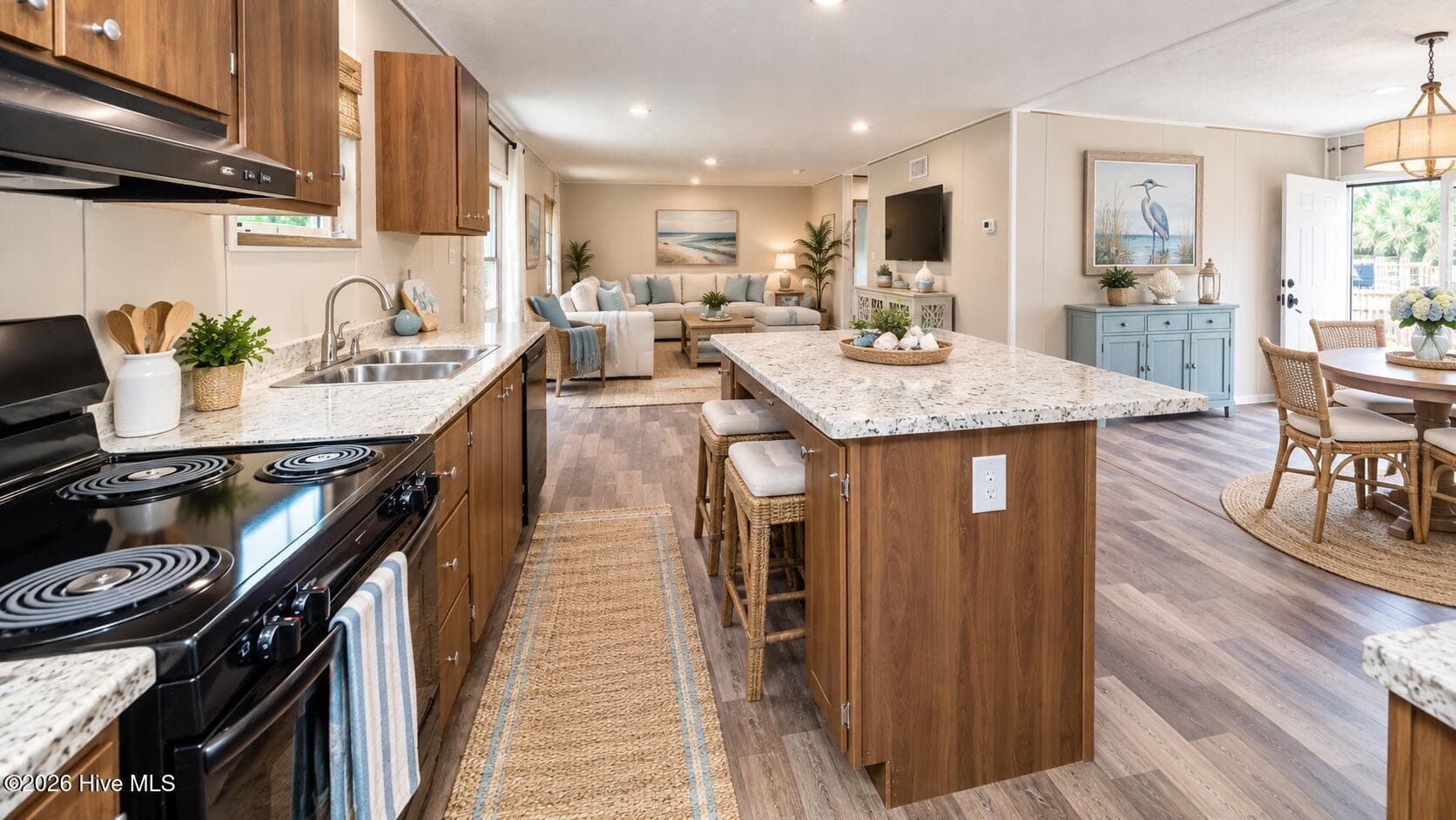 AI staged great room - 9115 E Calabash Drive SW, Calabash, NC 28467