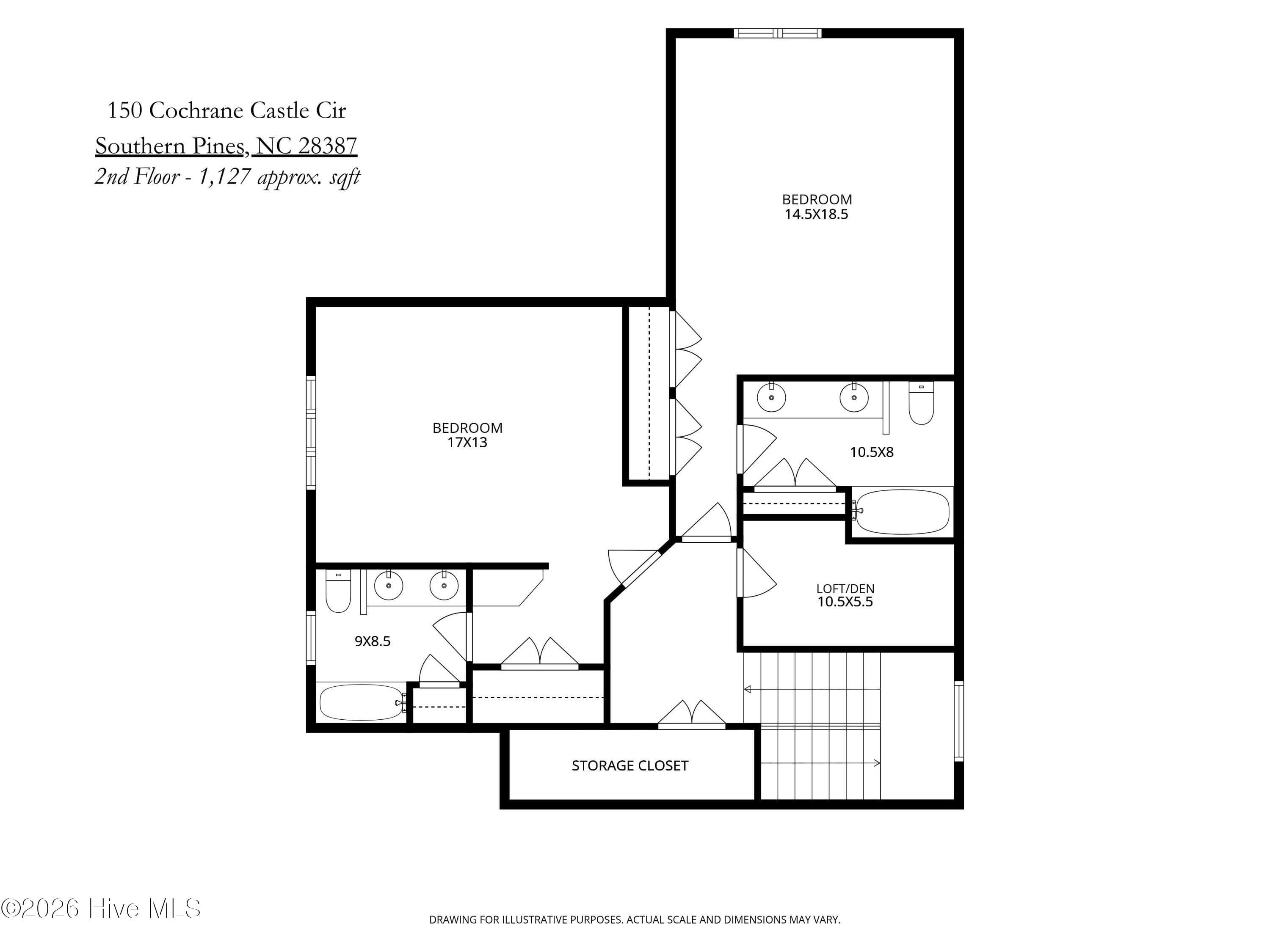 Two oversized bedrooms, each with own bath, bonus space, and closets galore! - 150 Cochrane Castle Circle, Pinehurst, NC 28374