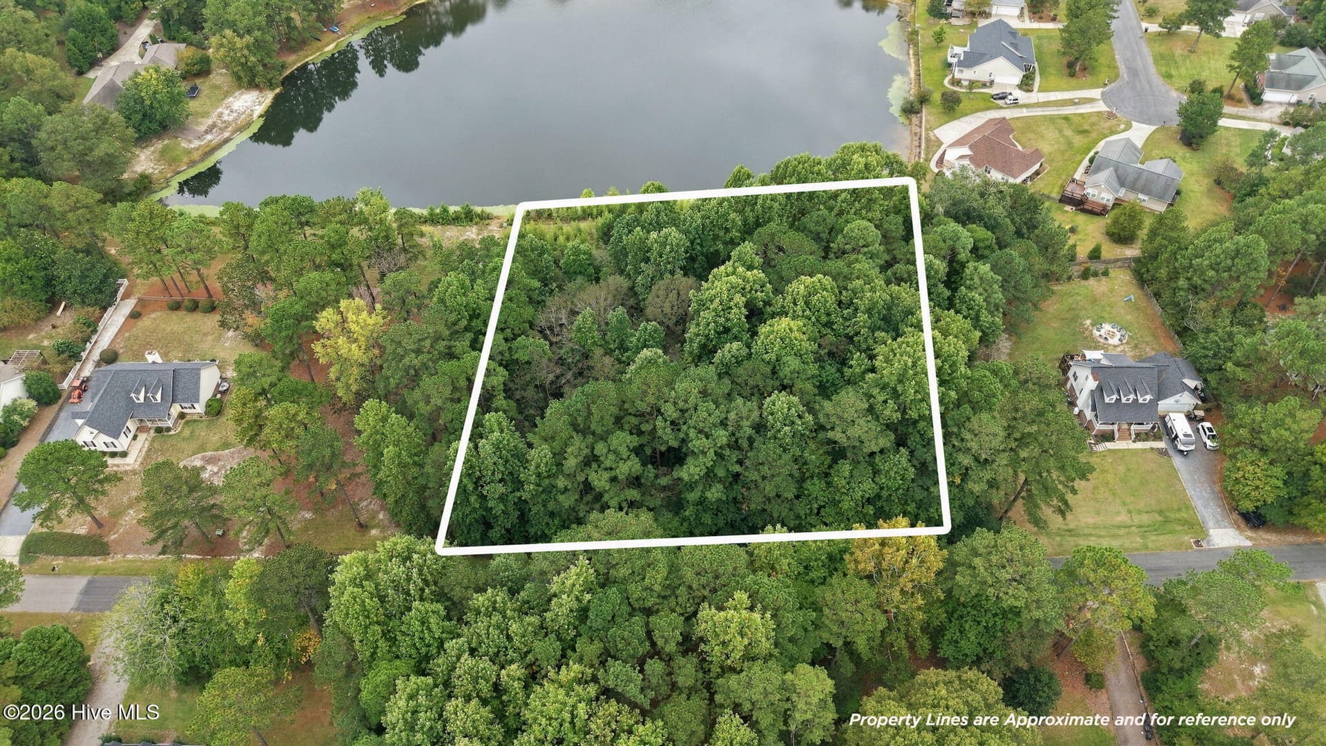 Aerial View. The pond behind the lot is not visible from the ground. - 134 Bellhaven Drive, Carthage, NC 28327