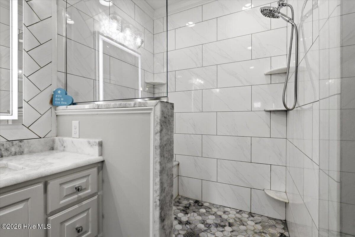 Dual head walk-in tile shower - 105 Pointe Drive, La Grange, NC 28551