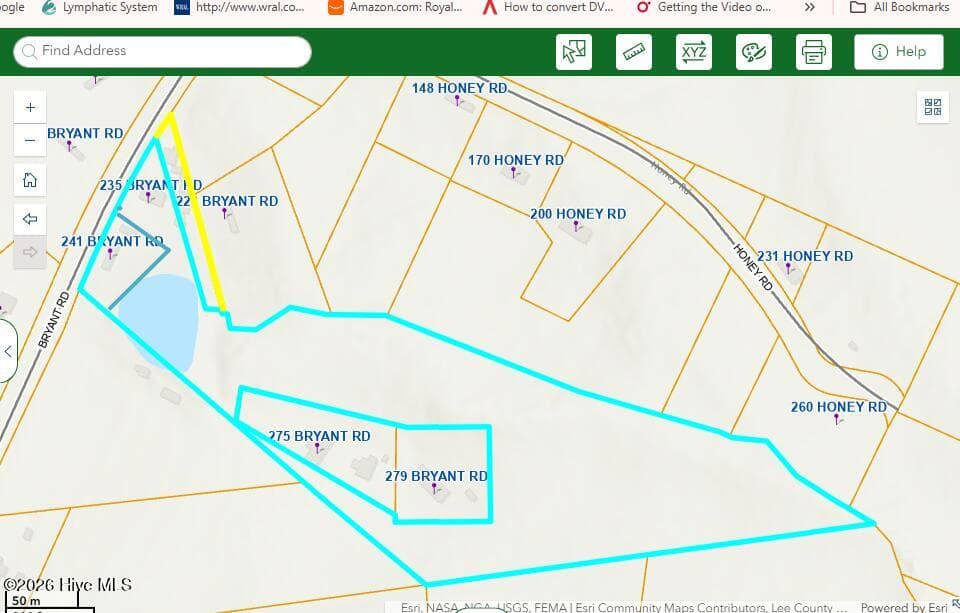This was taken from Moore County GIS and edited to show the 1.17 parcel that was recently surveyed and recorded from parcel ID 00006506. It also shows the .36 acre parcel ID 98000789 that will be combined with the larger parcel at closing. - 235 Bryant Road, Carthage, NC 28327