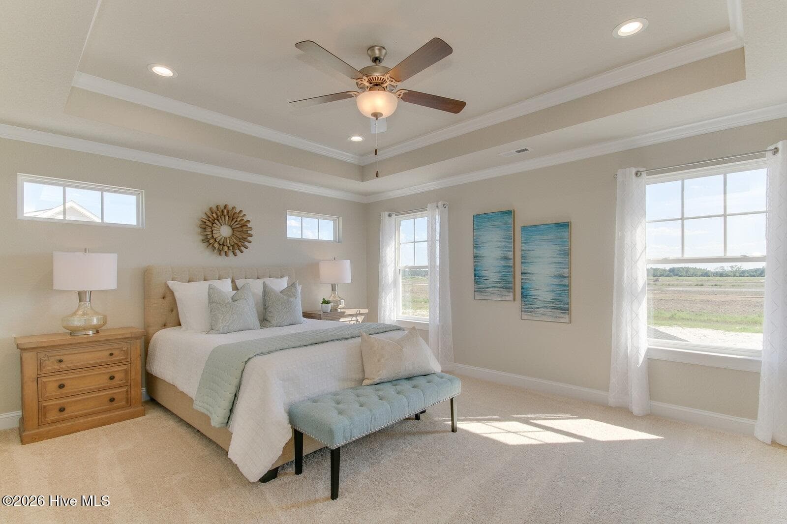 Sample photo of main bedroom; comes with tray ceiling, 4 recessed lights and ceiling fan; will overlook the lake on this home site - 122 Arbormoor Lane, Moyock, NC 27958