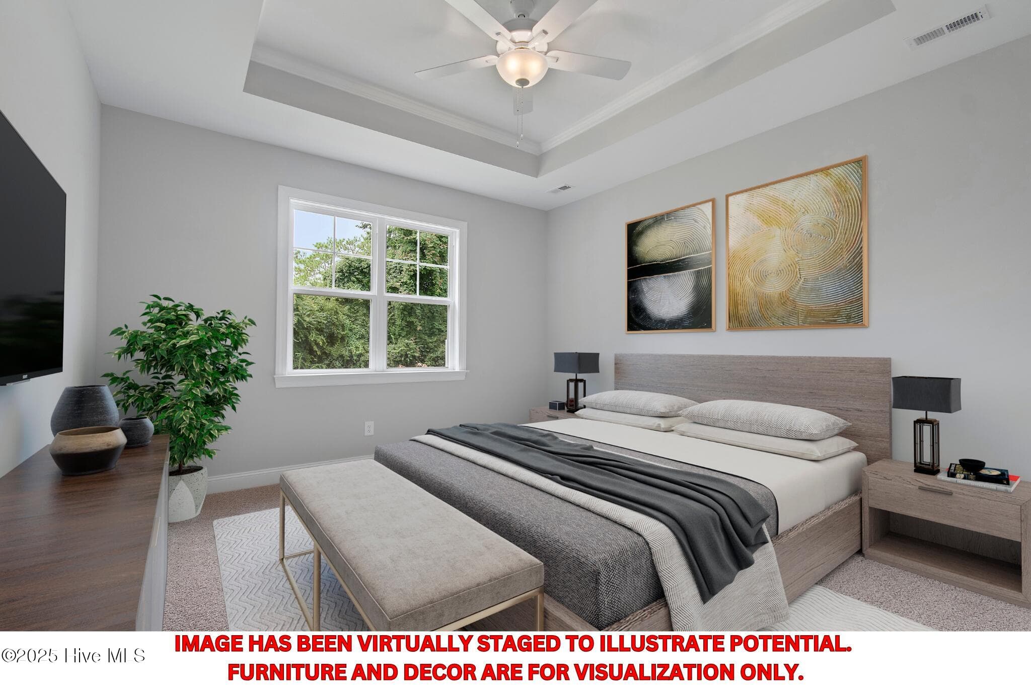 Virtually staged Master Bedroom - 27 N High Point Road, Southport, NC 28461