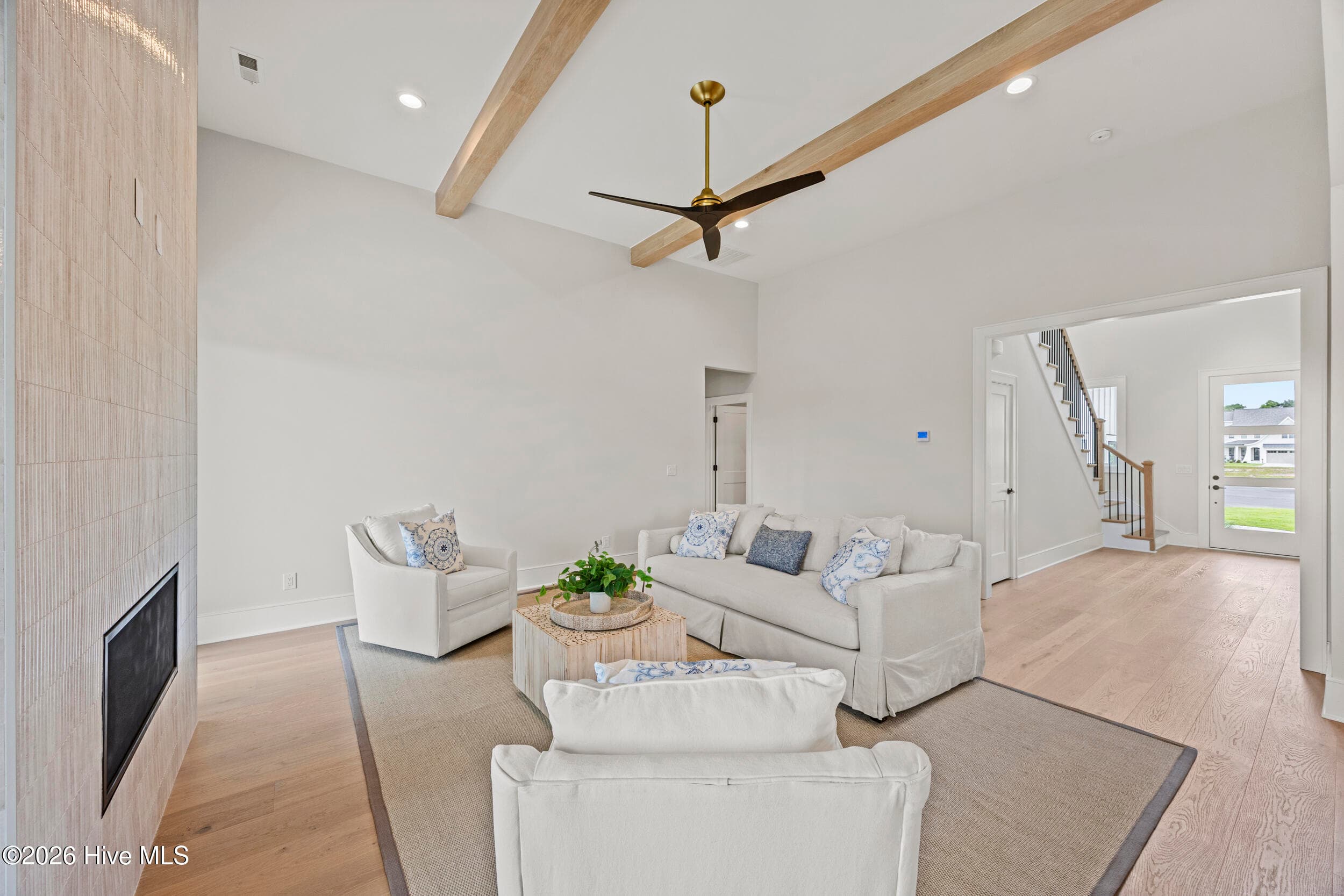 Living room with custom beams - 117 Grand Harvest Court, Wilmington, NC 28411