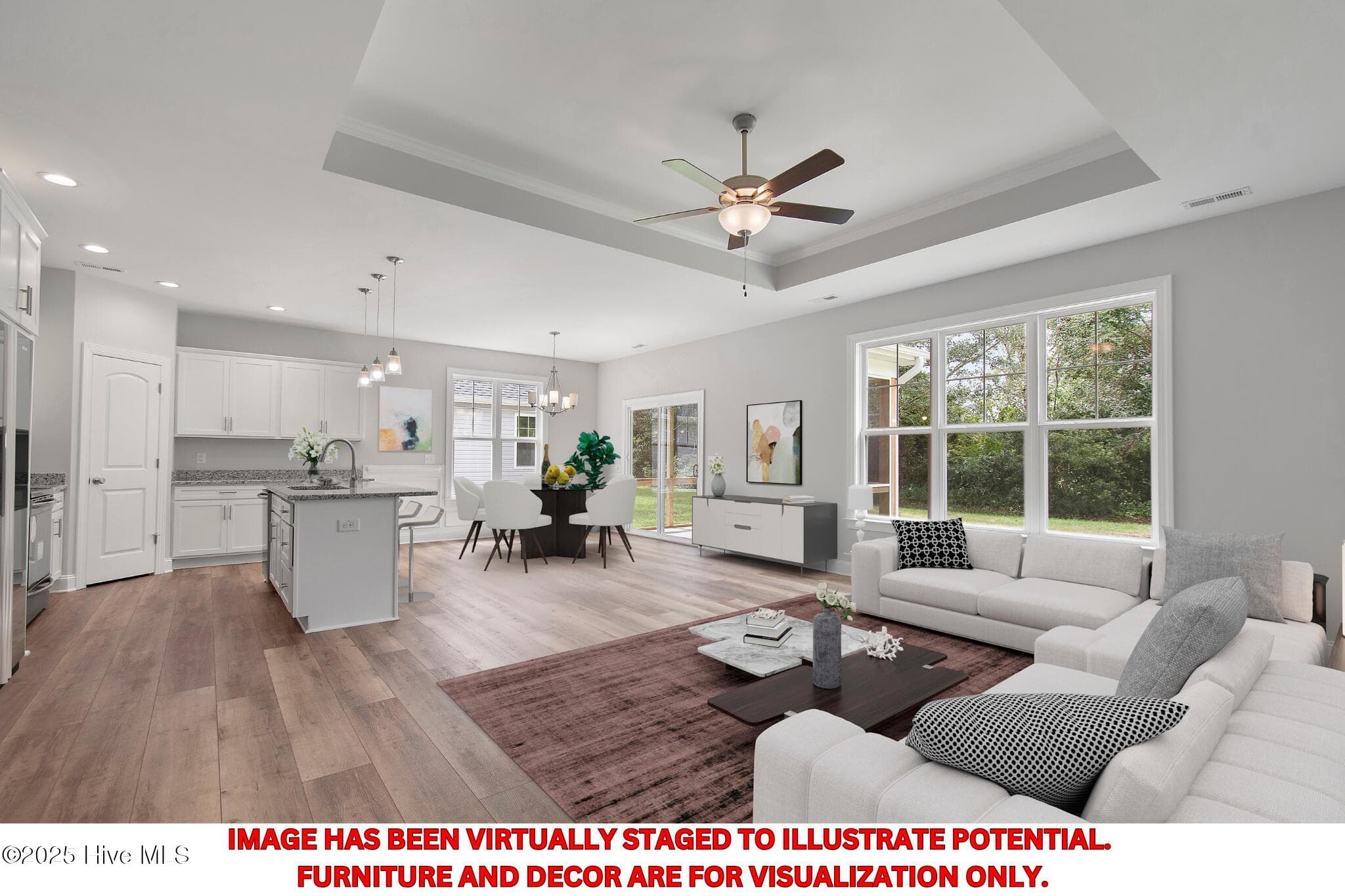 Virtually staged Great Room - 27 N High Point Road, Southport, NC 28461