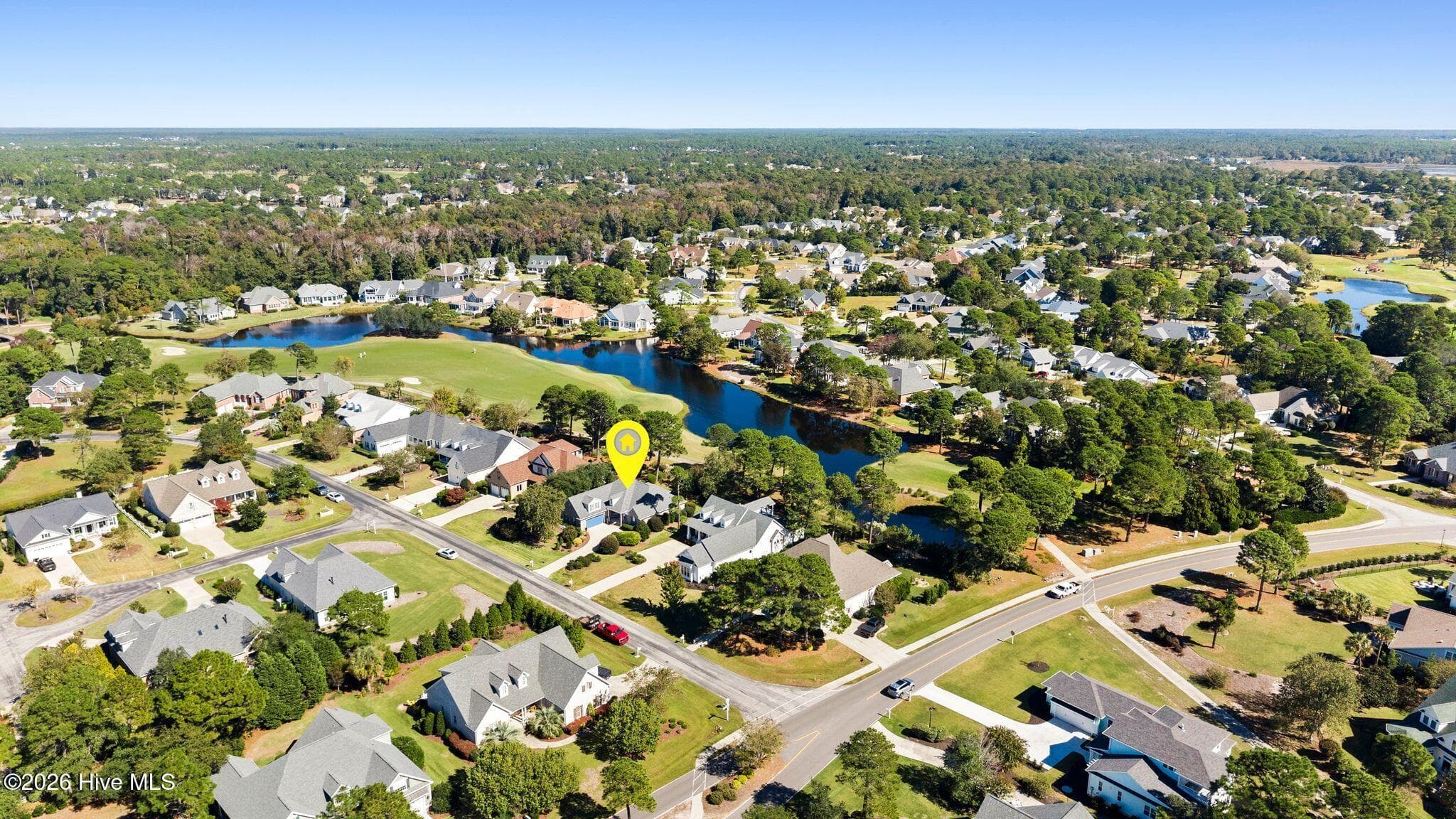AERIAL OVERVIEW - House marked with yellow pin - 2807 Inverness Circle SE, Southport, NC 28461