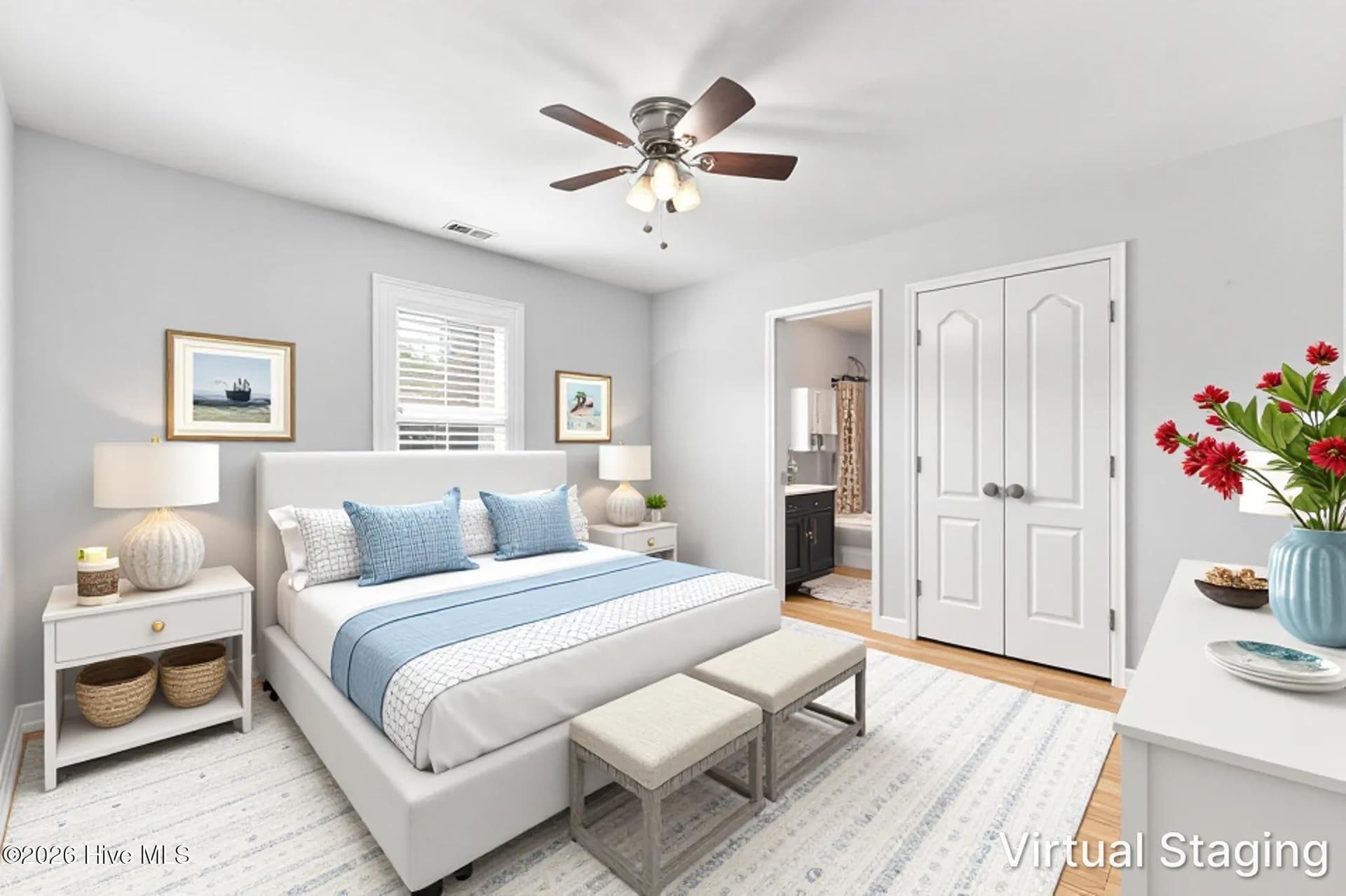 Upstairs Guest Bedroom 1 with Ensuite Virtually Staged - 108 Katydid Court, Hampstead, NC 28443