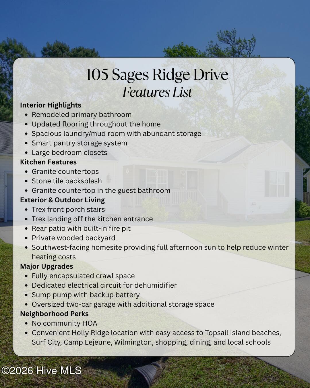 Single Family Residence at 105 Sages Ridge Drive, Holly Ridge, NC 28445, photo 5 of 33