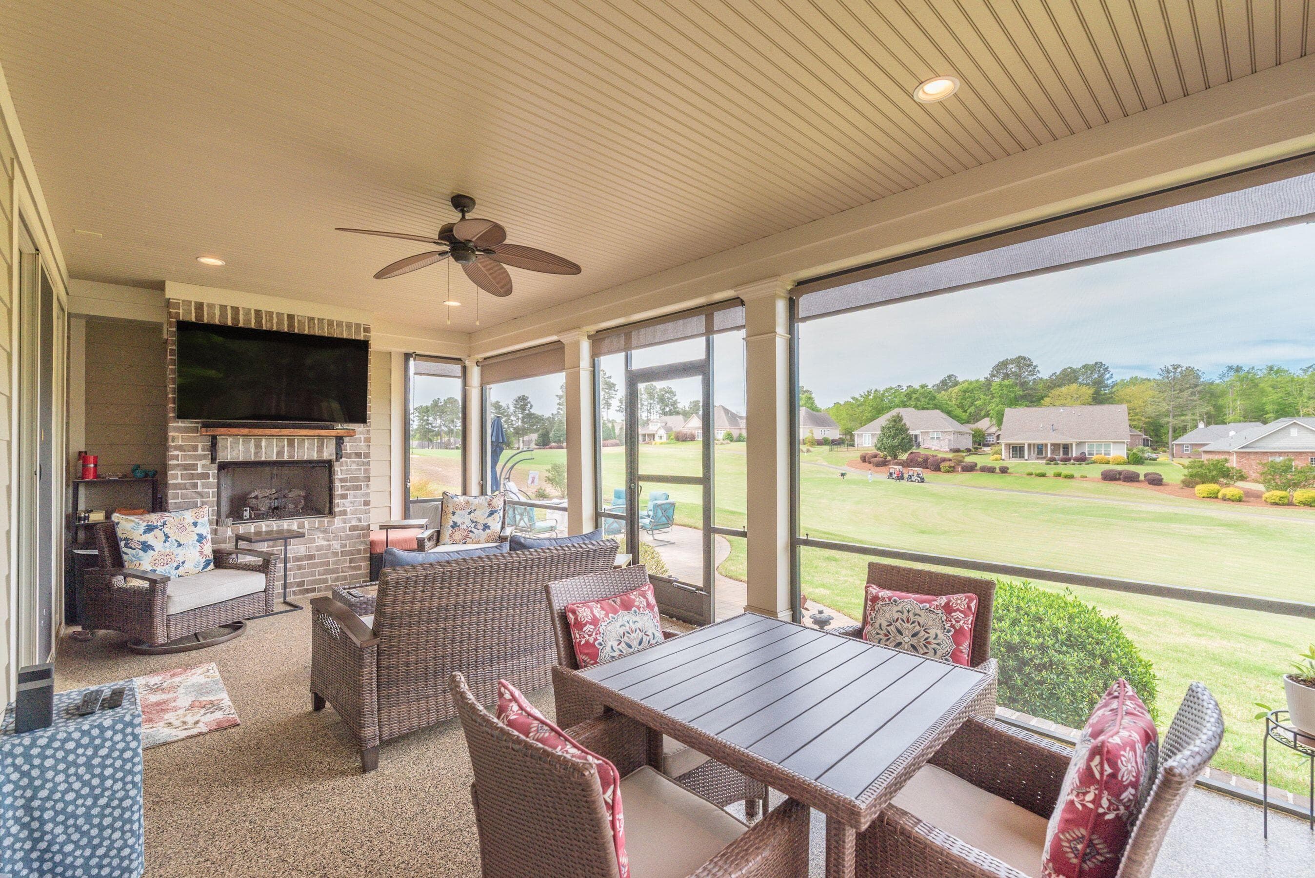 Screened porch with gas fireplace - 207 Quiet Oak Court, Aiken, SC 29803