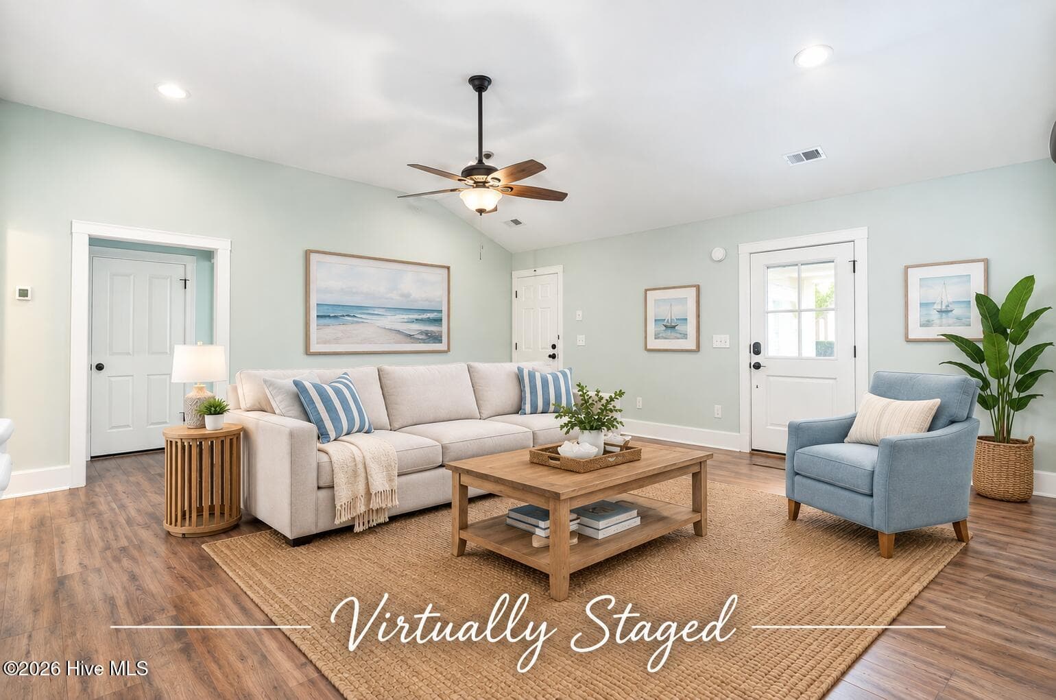 Virtually staged living room - 1308 Campanella Court SW Unit B, Ocean Isle Beach, NC 28469