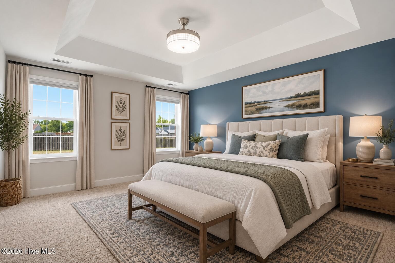 primary bedroom virtually staged - 447 Avendale Drive, Rocky Point, NC 28457