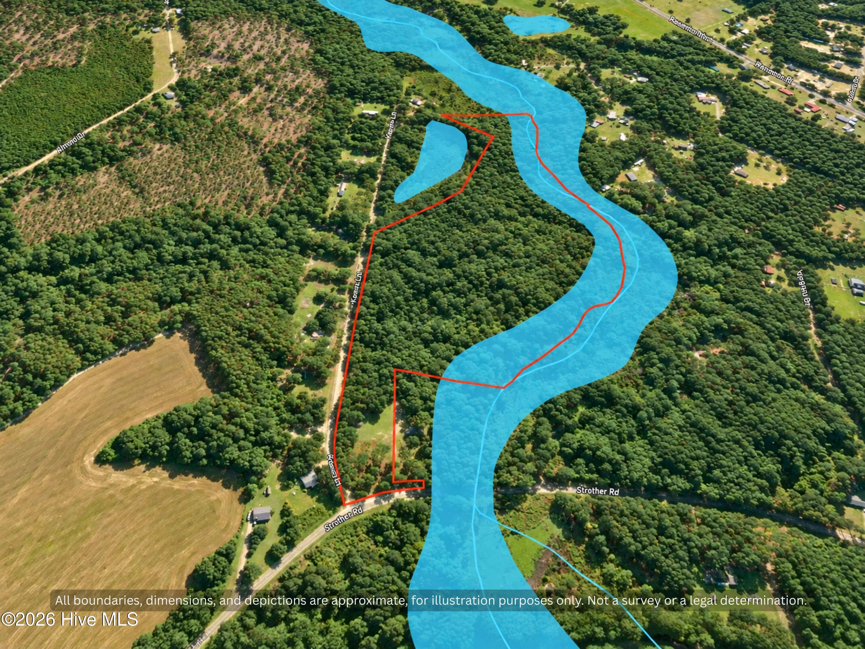 26 Acres Hoke County NC - Aerial Boundary View - Aberdeen 28315 - 00-00 Strother Road, Aberdeen, NC 28315