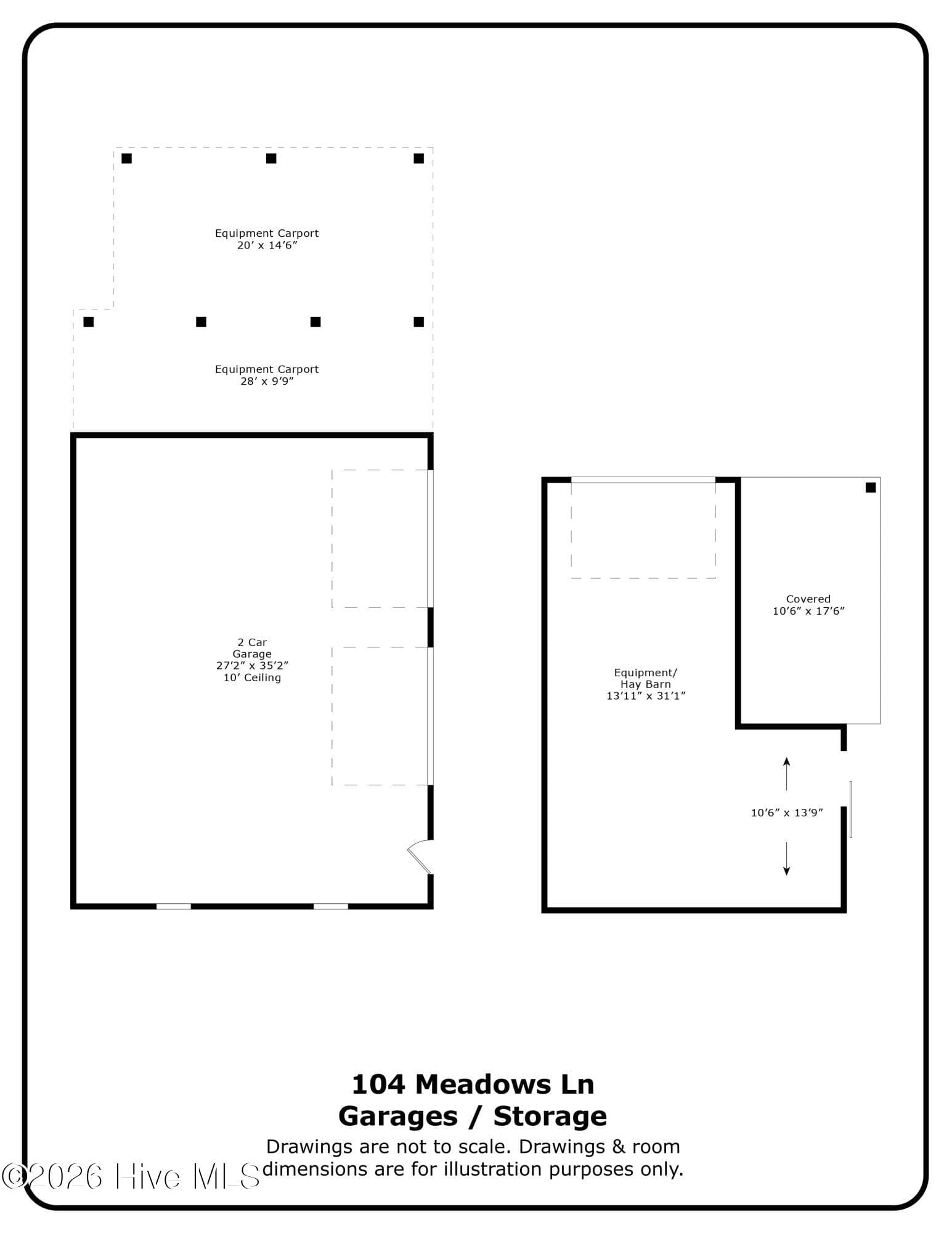 oversized garage with carports/equipment storage and hay storage with attached run-in shed - 104 Meadows Lane, Aberdeen, NC 28315
