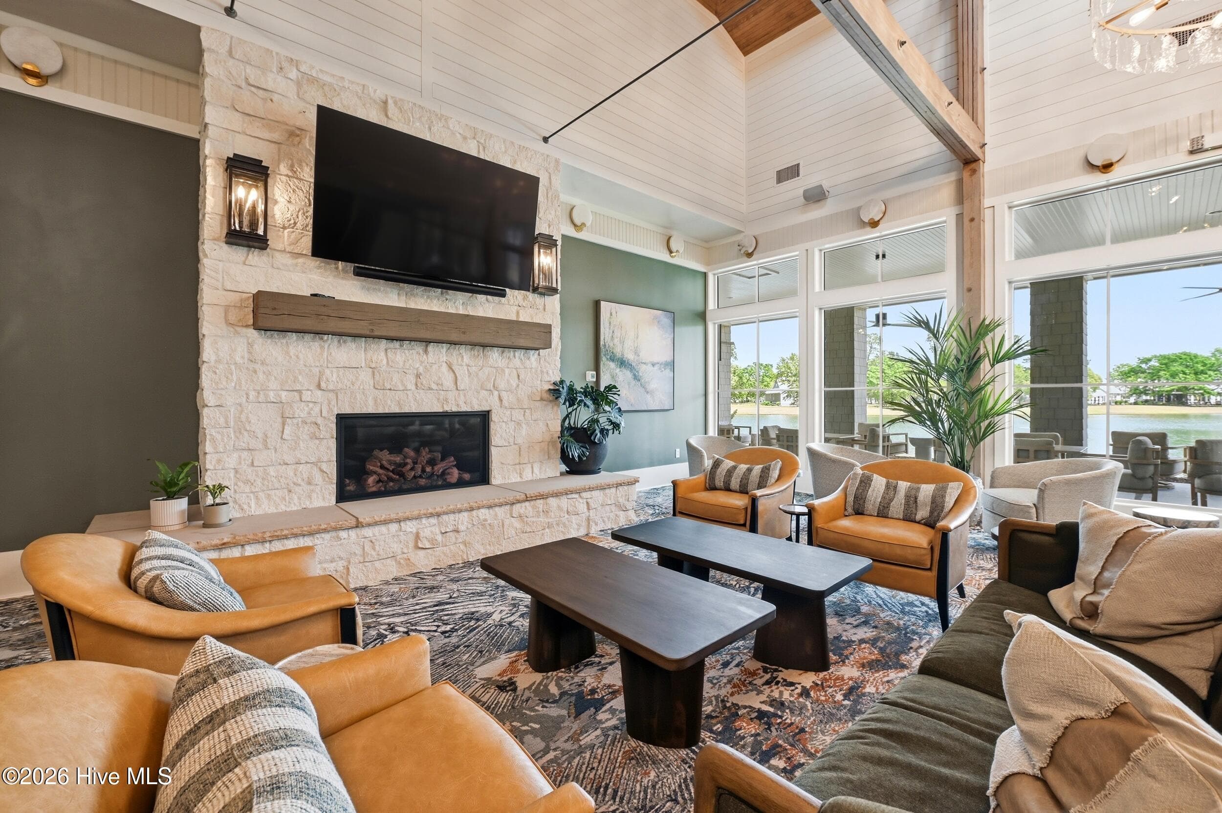 Fireplace in New Clubhouse - 9385 Fallen Pear Lane NE, Leland, NC 28451