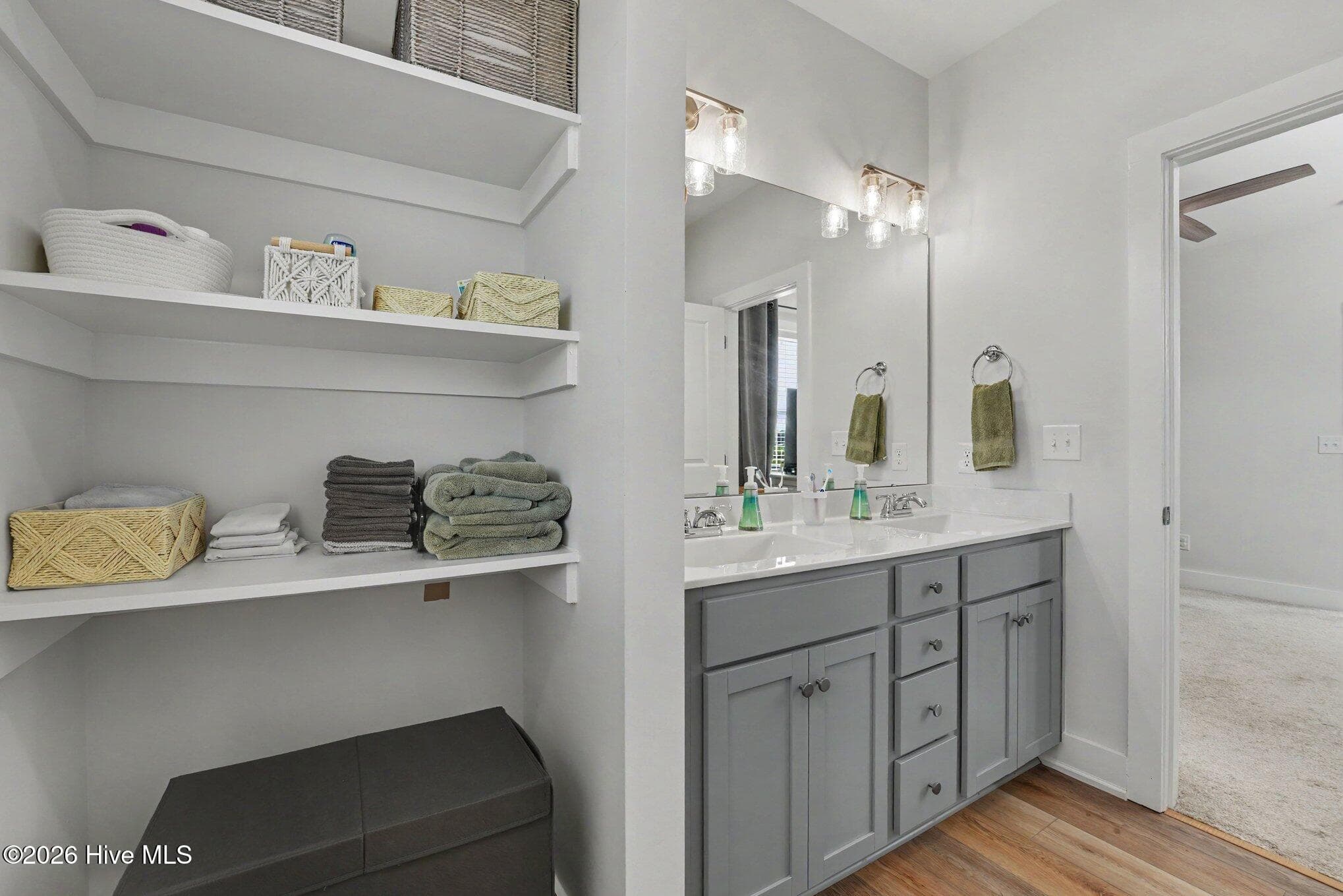 View of Primary Bath with lots of storage! - 176 Glenwood Place, Kenly, NC 27542