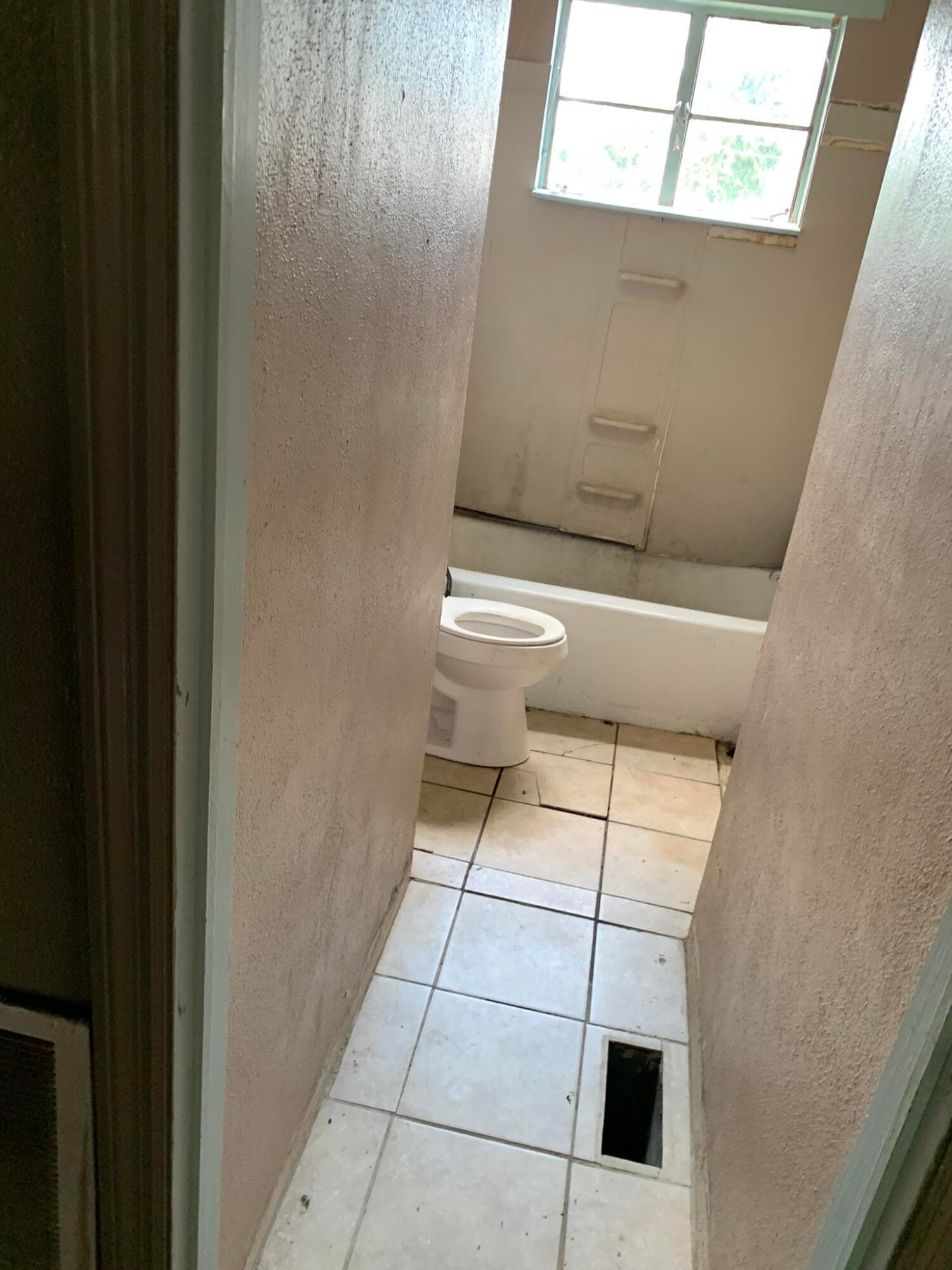 Bath of old house, floor has failed, not safe to tread on. - 1151 Sand Bar Ferry Road, Beech Island, SC 29842