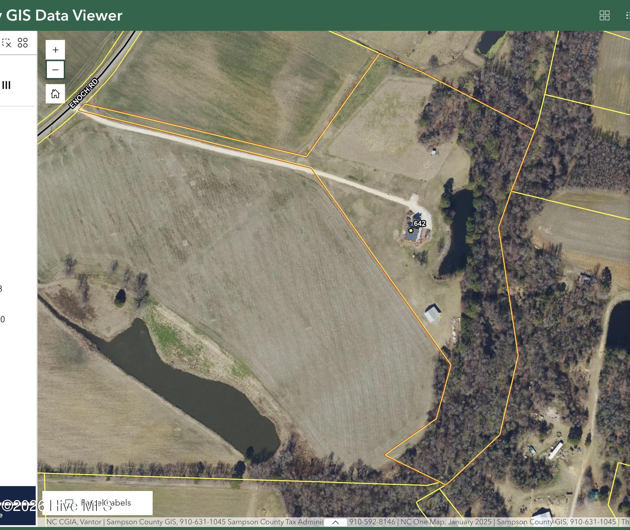 GIS Ariel View of Land highlighted in Orange. - 642 Enoch Road, Clinton, NC 28328