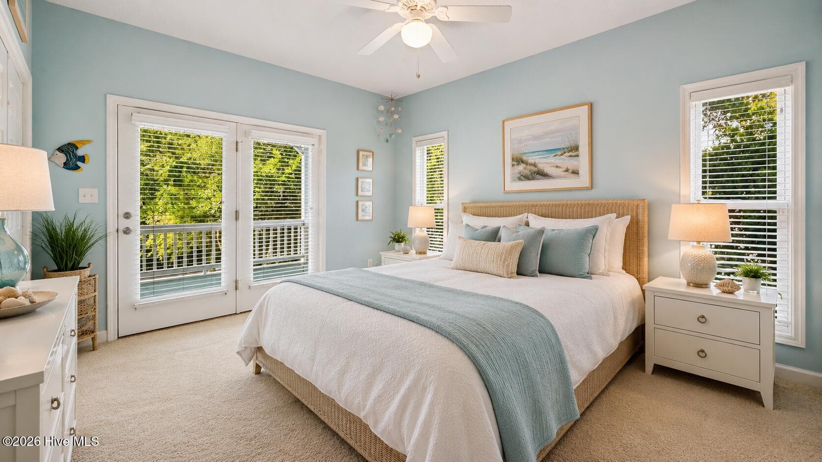 Virually Staged Bedroom 3 with blue virual paint color (Located on Second Level) - 1103 Timber Trail, Emerald Isle, NC 28594