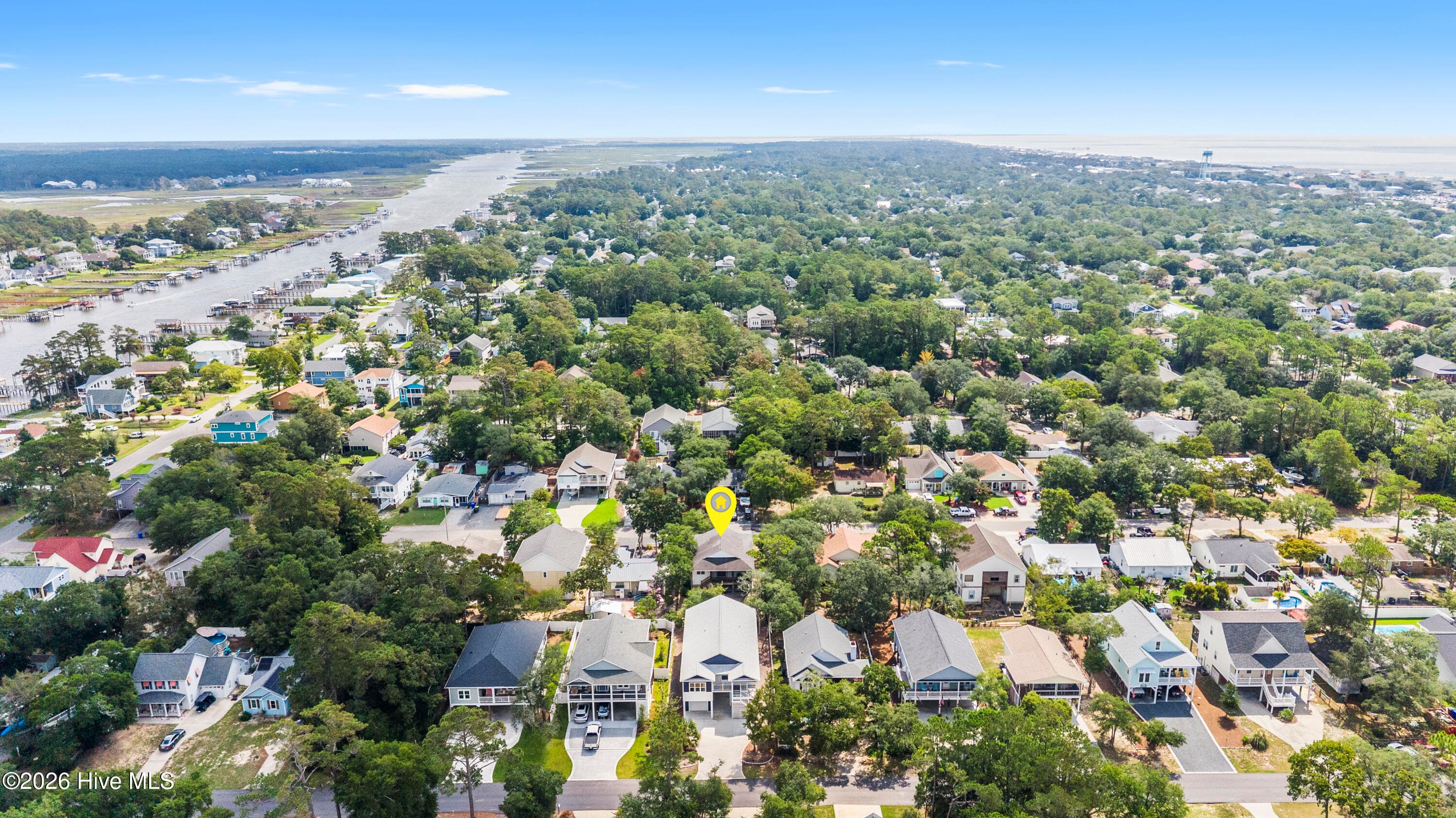 Looking eastward -- Property's approximate location is tagged with a yellow pin - 225 NE 39th Street, Oak Island, NC 28465