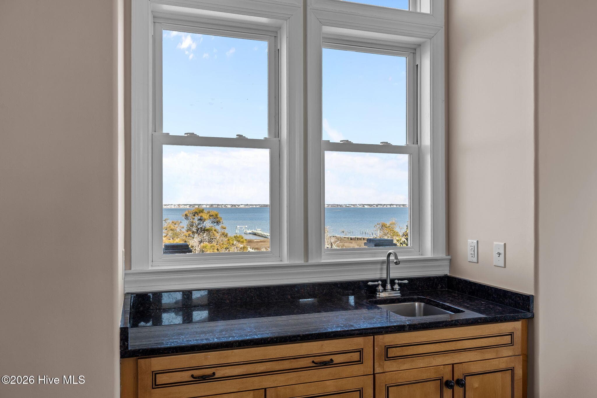 Living Area Wet Bar Looking Over Bogue Sound - 4204 Emerald Drive, Emerald Isle, NC 28594