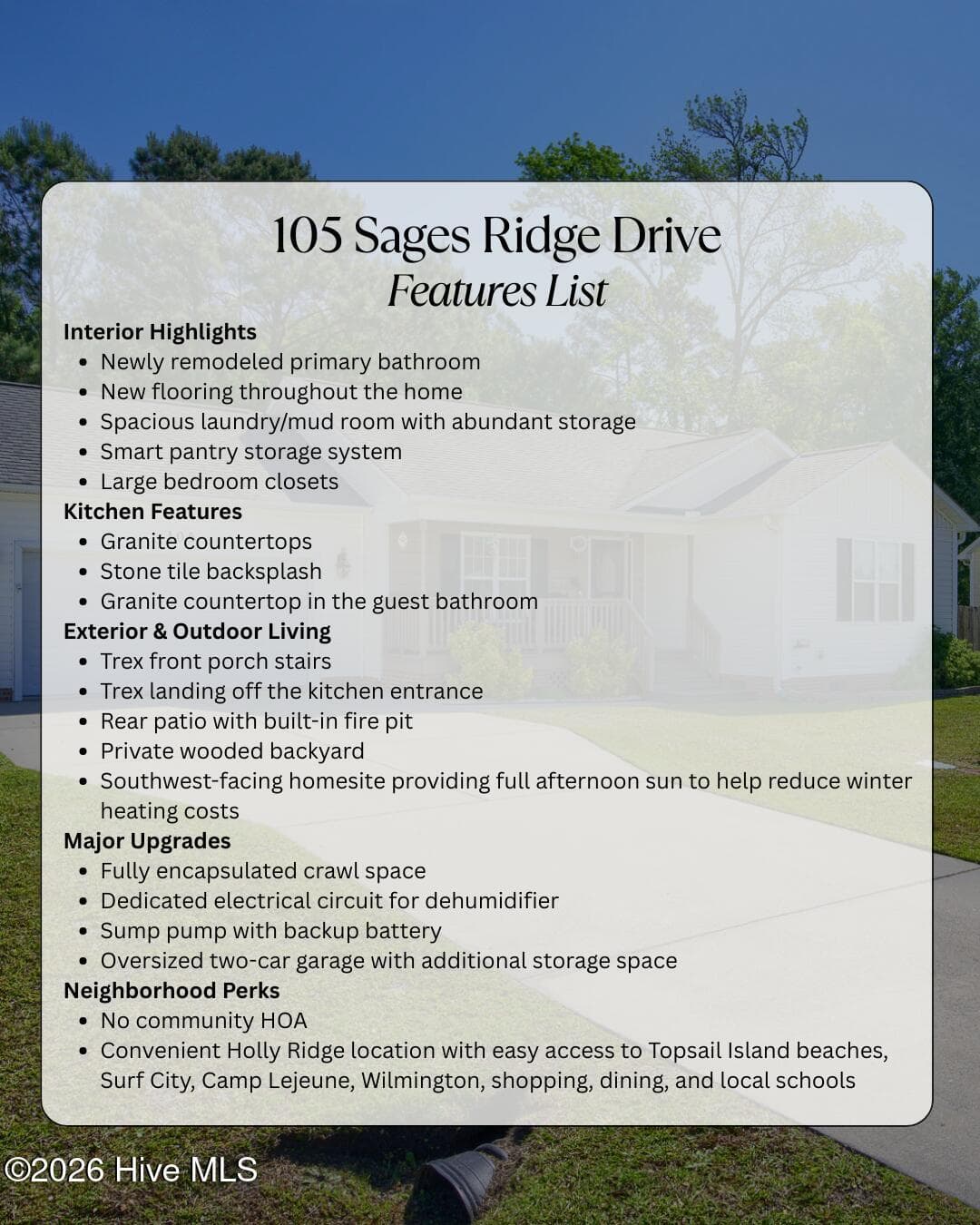 Single Family Residence at 105 Sages Ridge Drive, Holly Ridge, NC 28445, photo 3 of 33
