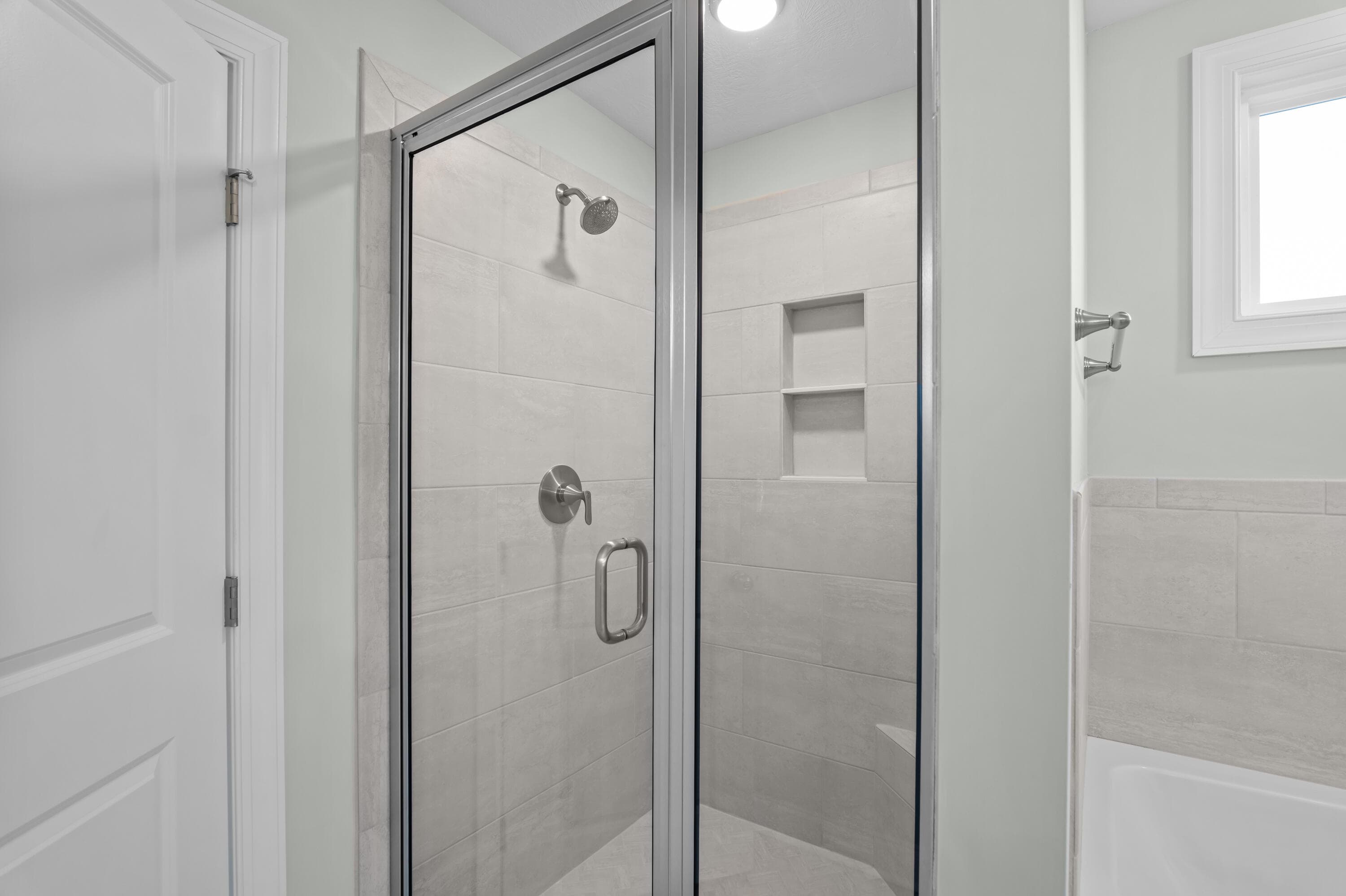 Tiled Shower Surround in primary Bath - 1340 Bellingham Drive, Beech Island, SC 29842
