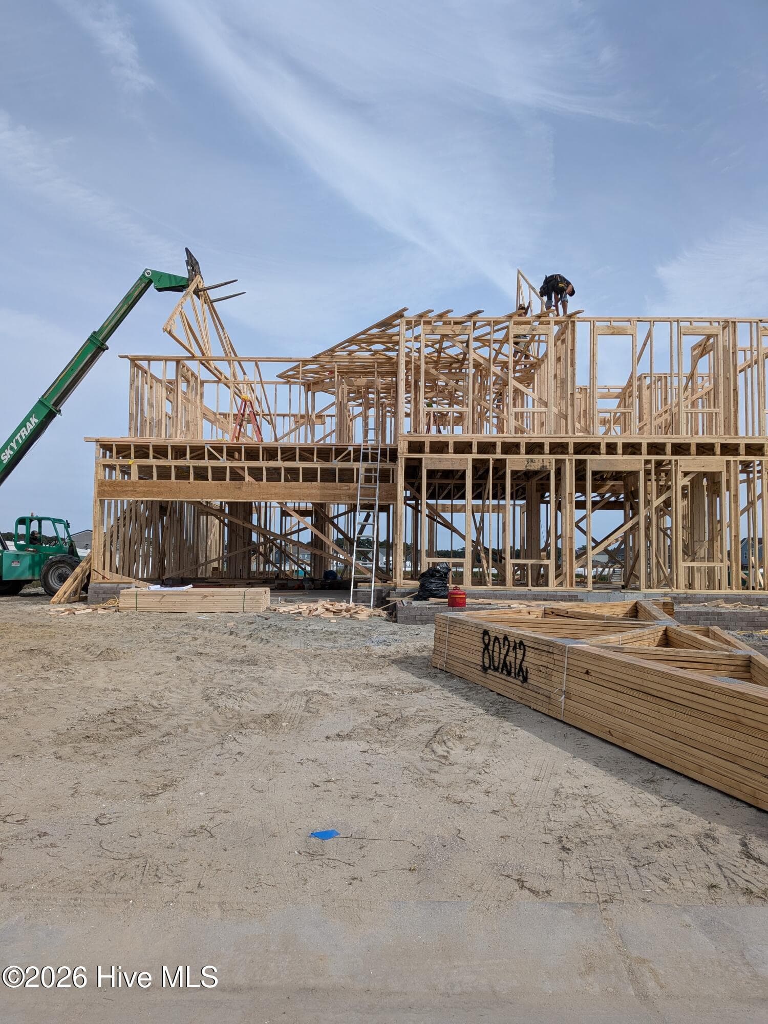 framing photo (10-9-26); expected completion Jan/Feb 2027; still time to select interior colors - 122 Arbormoor Lane, Moyock, NC 27958