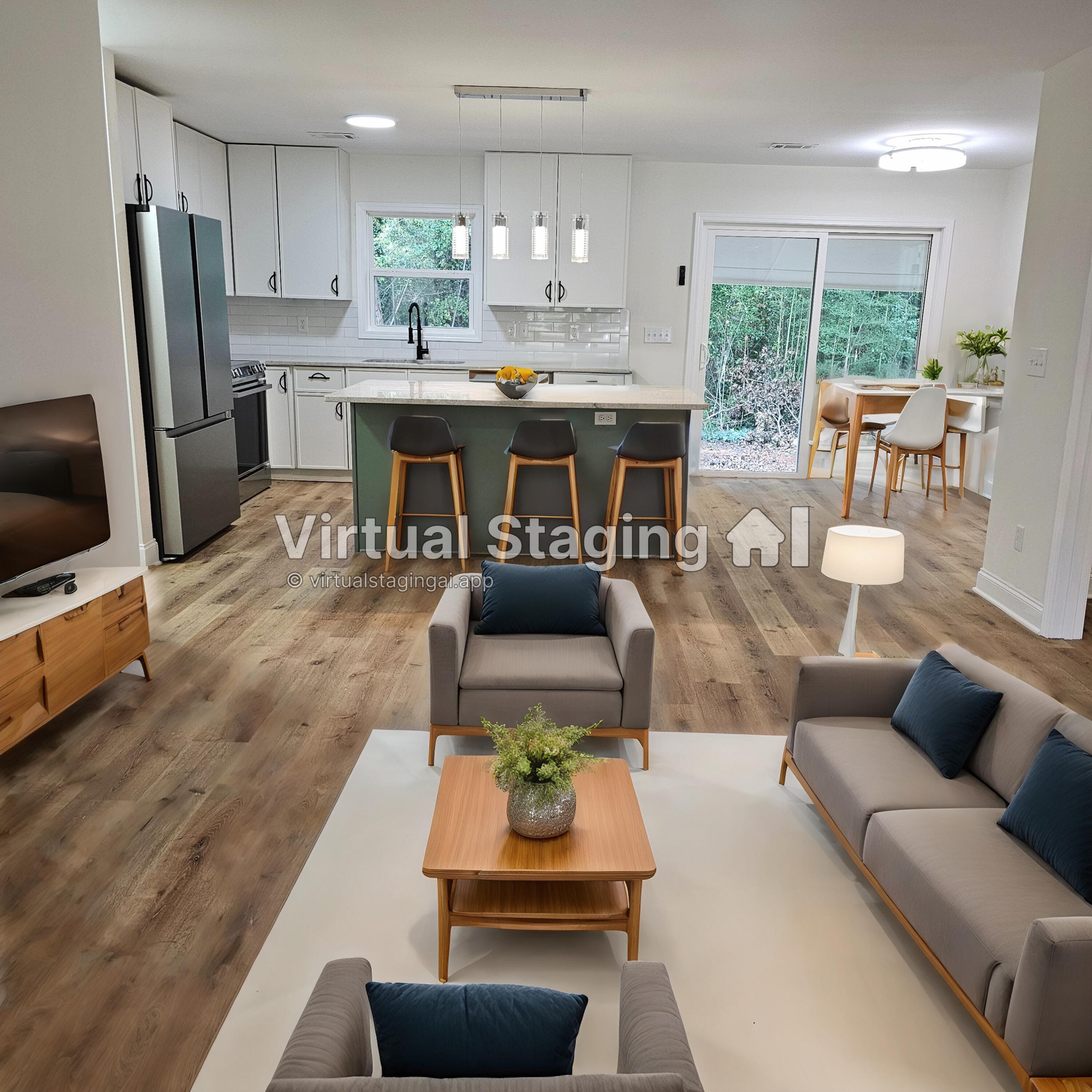 Open living space, Livingroom, kitchen, breakfast nook (this photo is virtually stage) - 3003 Thomas Lane, Augusta, GA 30906