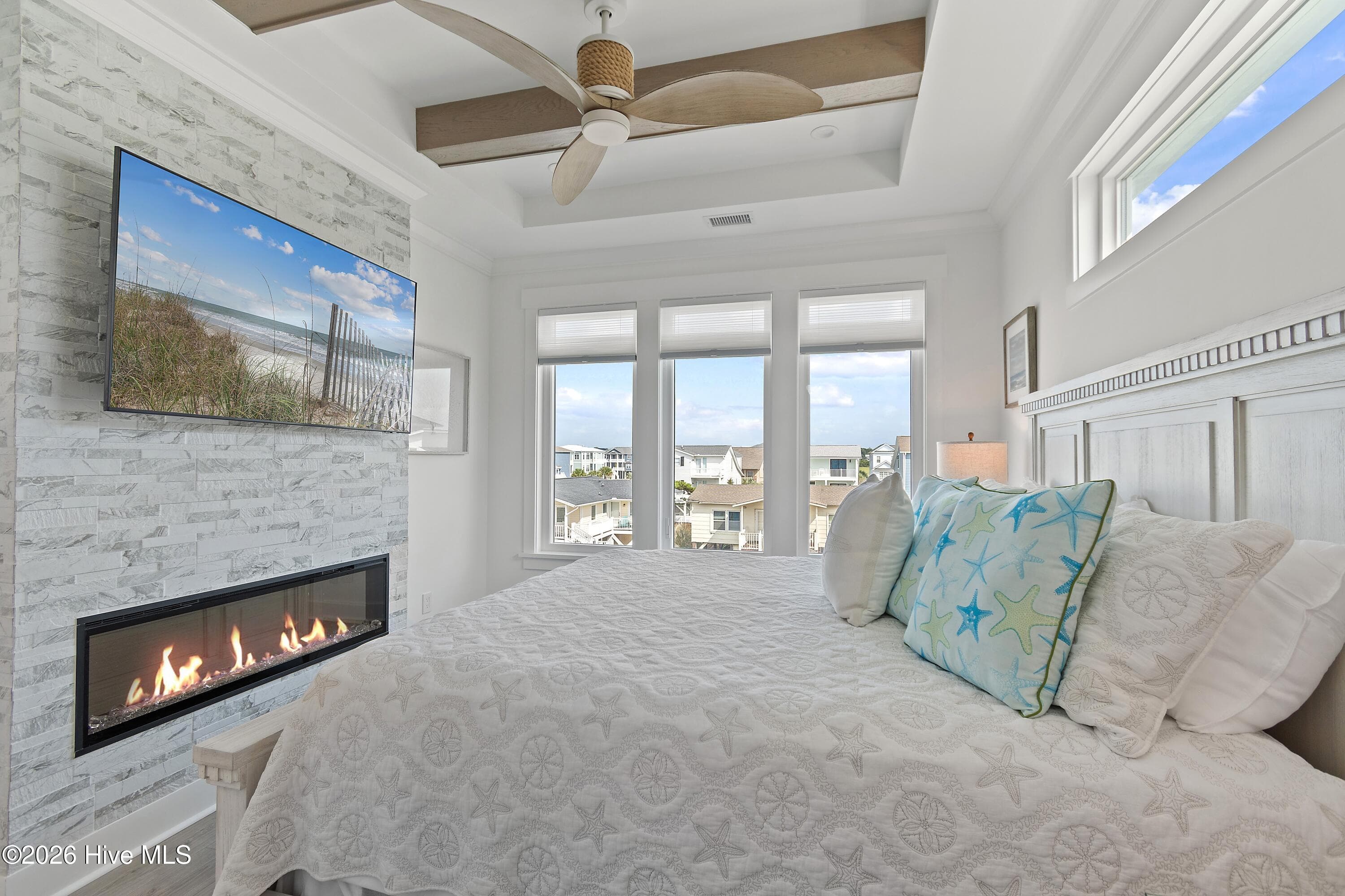 298 E First St. Bedroom 1 Second Floor Primary with Fireplace Insert - 298 E First Street, Ocean Isle Beach, NC 28469