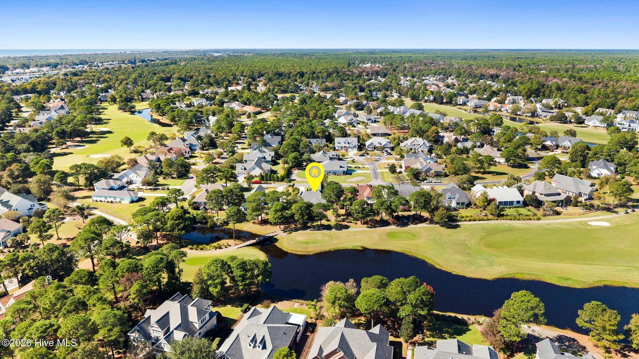 AERIAL OVERVIEW - House marked with yellow pin - 2807 Inverness Circle SE, Southport, NC 28461