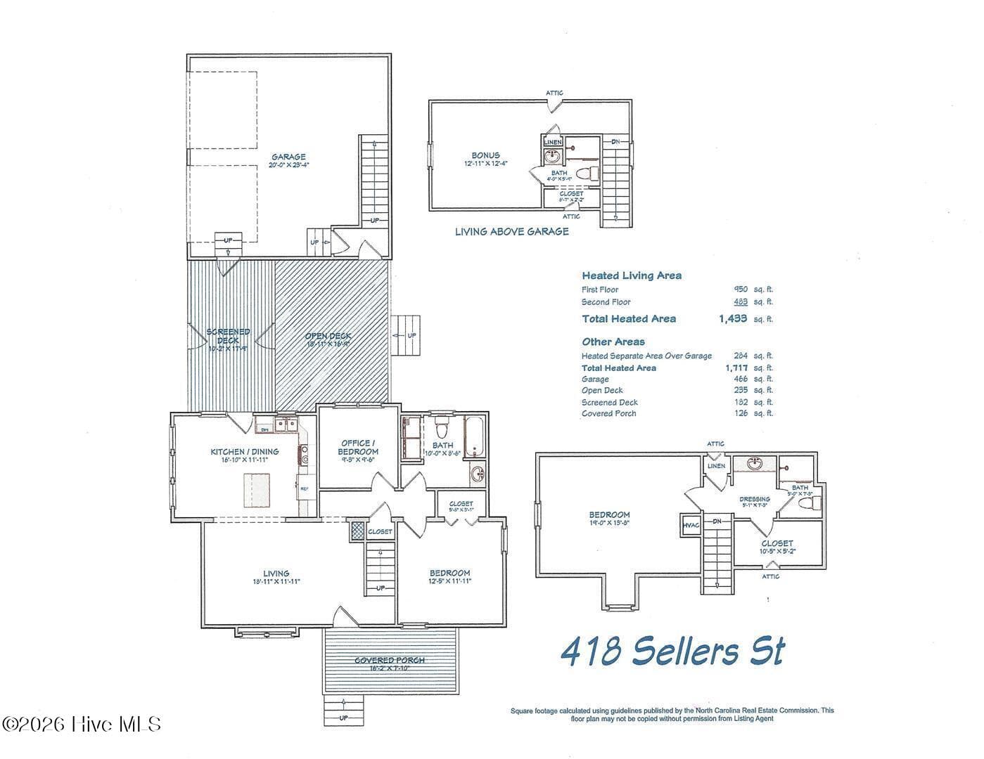 About 1700 Sq Ft Overall for Home and Garage Heated Space - 418 Sellers Street, Oak Island, NC 28465