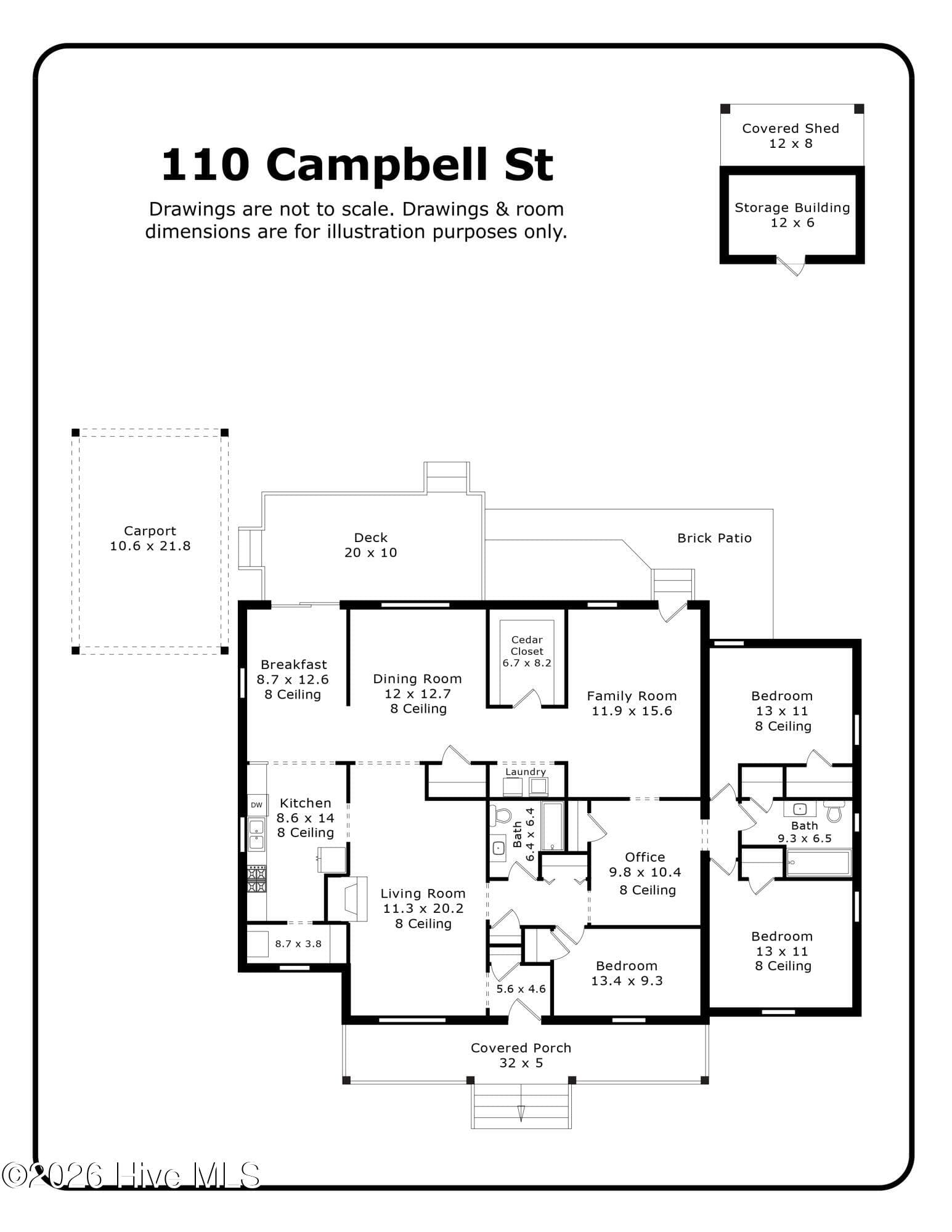 Floor plan for general representation only - please measure for accuracy. - 110 Campbell Street, Aberdeen, NC 28315