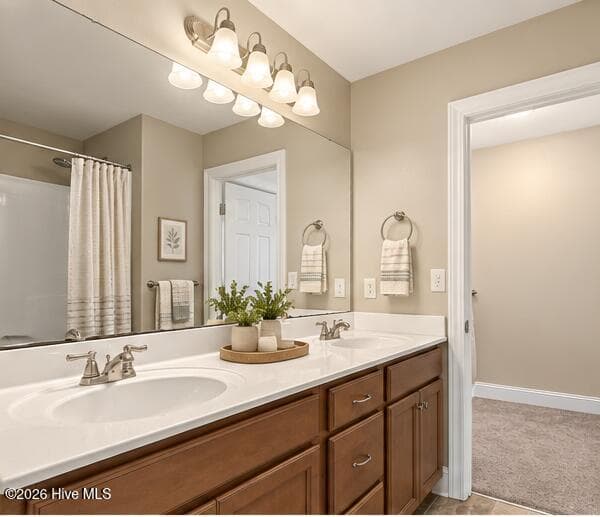 Virtually staged master bathroom - 116 Mccabe Court, Havelock, NC 28532