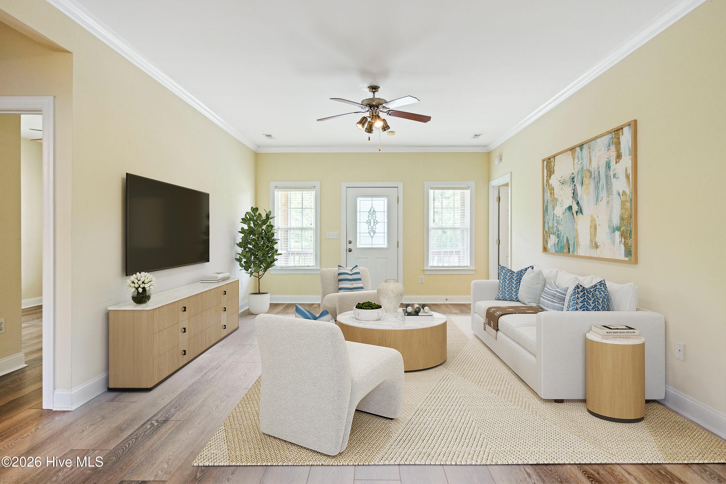 VIRTUAL STAGING of Entry and Living Room - 225 NE 39th Street, Oak Island, NC 28465