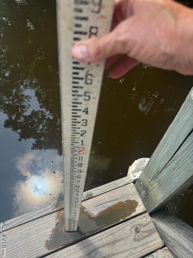 Water Depth at Boathouse on 07/08/26, Water measured 2'-7" on 07/08/26 at the boat dock nearest the mouth of the cove